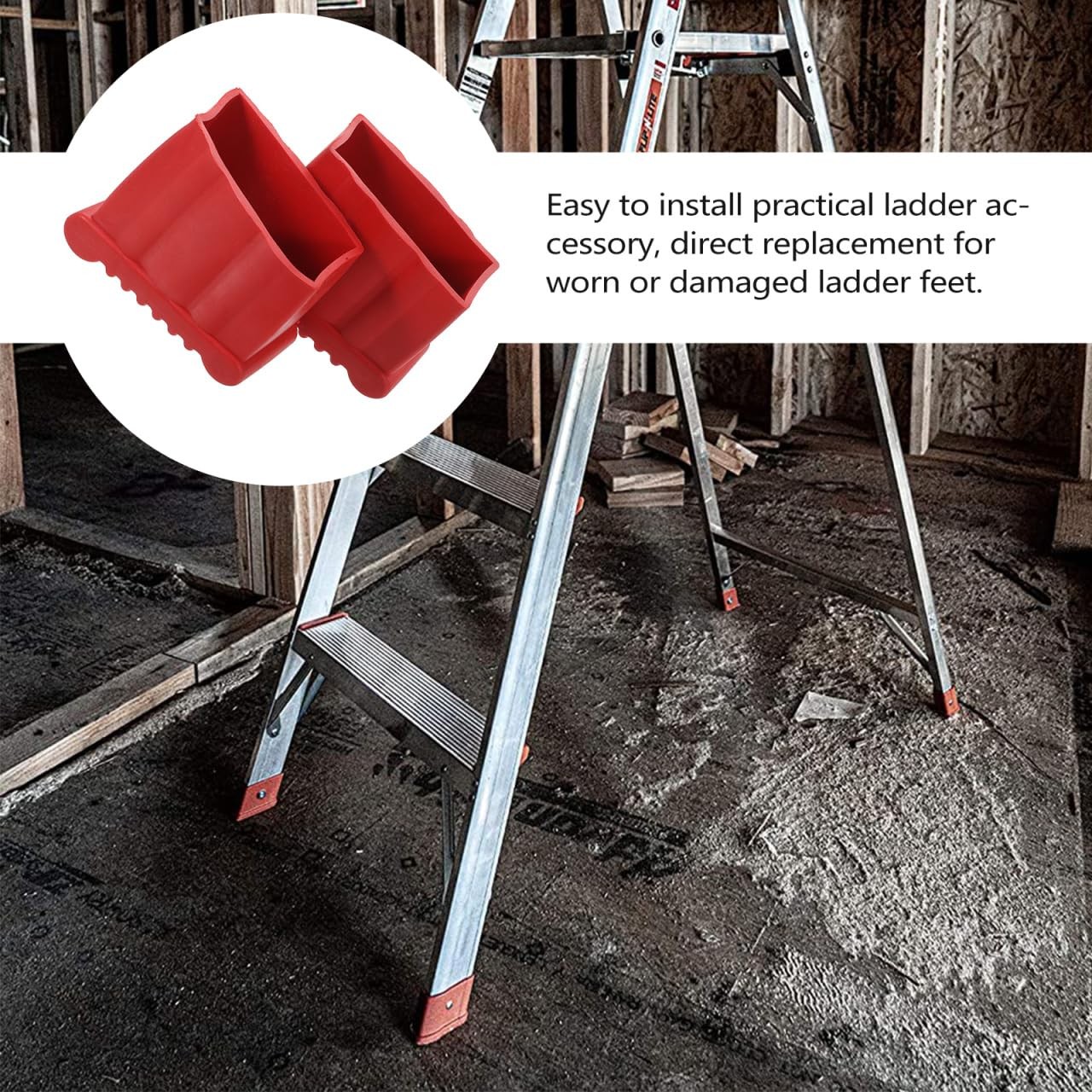 Angoily 2PCS Non Slip Folding Ladder Feet Mat, Stair Rubber Foot Pads Red