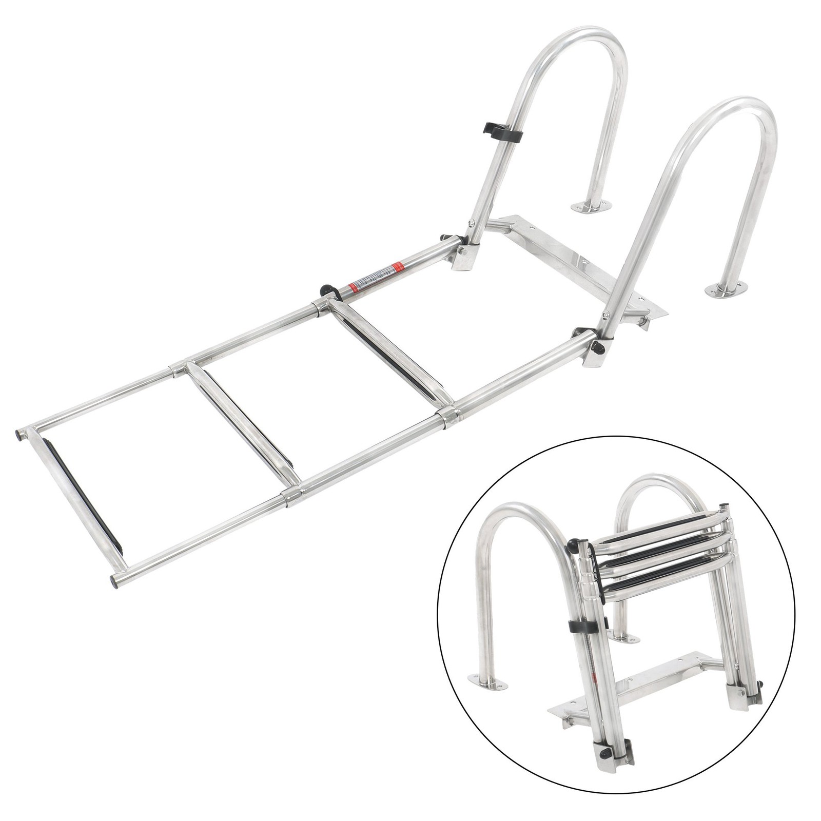 Marine 3 Step Stainless Steel Telescoping Boarding Ladder Folding Heavy Duty New