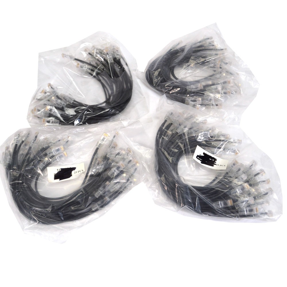 (100) NEW Black 1FT UTP Cat 6 Slim 12″ Ethernet Patch Cable 28AWG Type 4PR