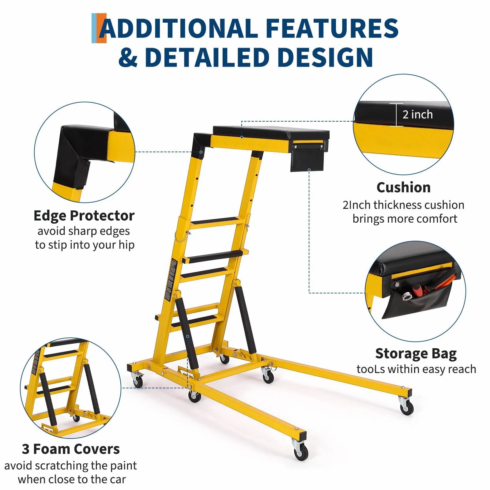 Topside Automotive Engine Creeper 400LBS Foldable 6 Casters Thick Cushion Yellow