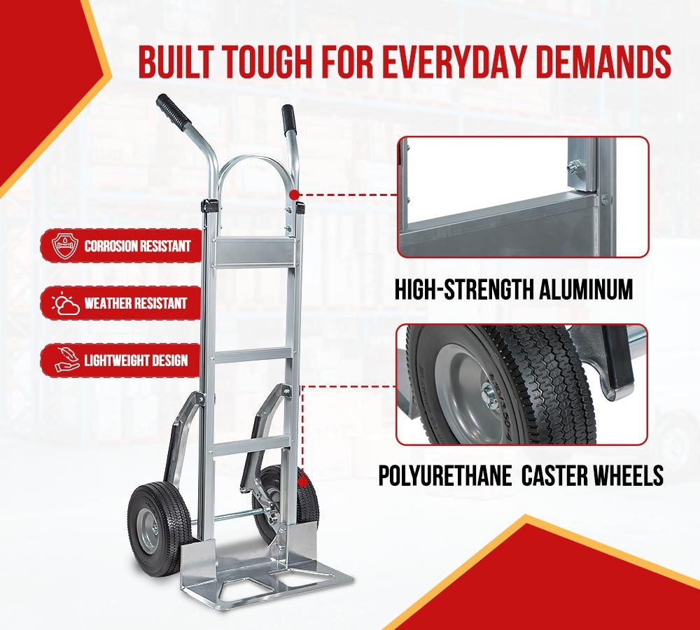 2Pk Aluminum Hand Truck Dolly w/ Dual Handle and 10″ Caster Wheels – 600lbs