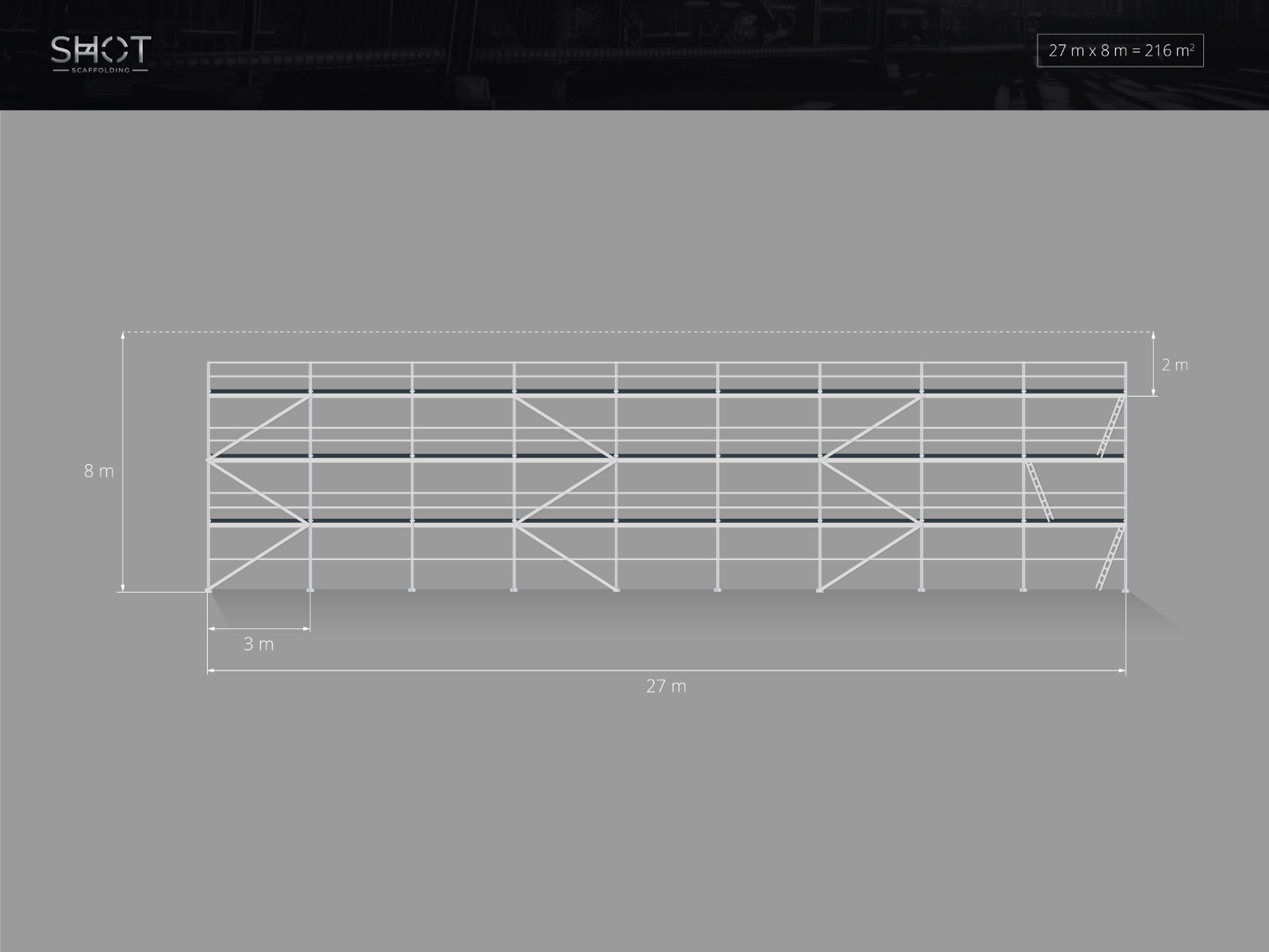 NEW PRODUCT 216m² Scaff 74 steel scaffolding Échafaudag Lešení