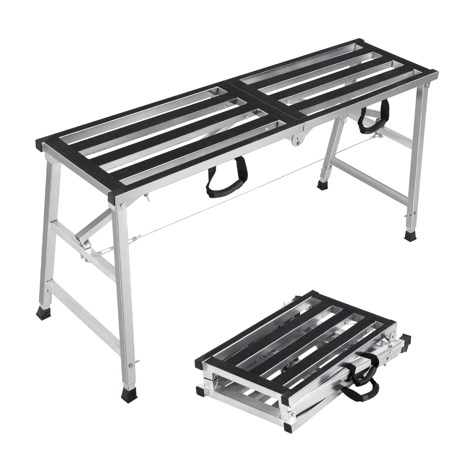 GMGSPT Folding Scaffolding Platform Steel Step Ladder Stool 140 CM, Silver