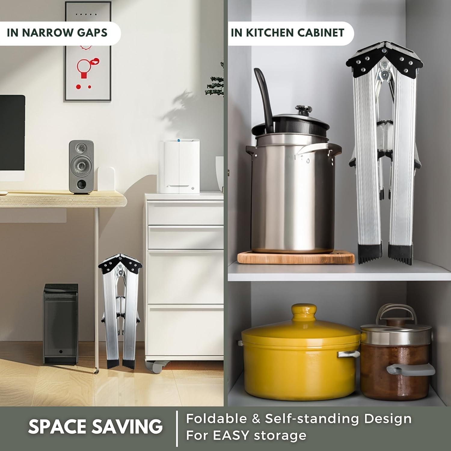 2 Step Ladder, Aluminum Folding Portable Small Kitchen Silver