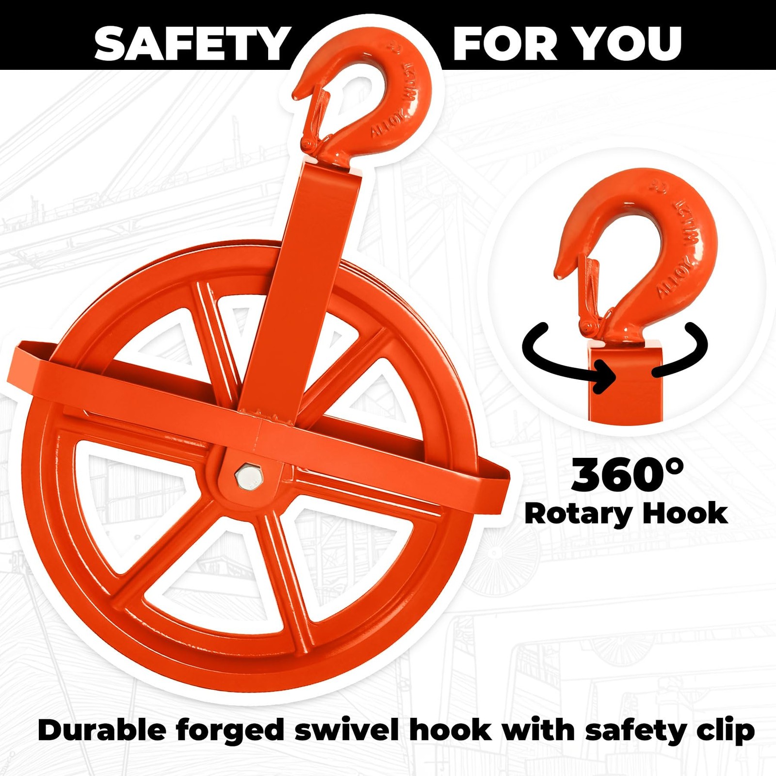 POPMOON 12-Inch Scaffold Hoist Pulley Iron Wheel Ladder Hooks 1000 Lbs