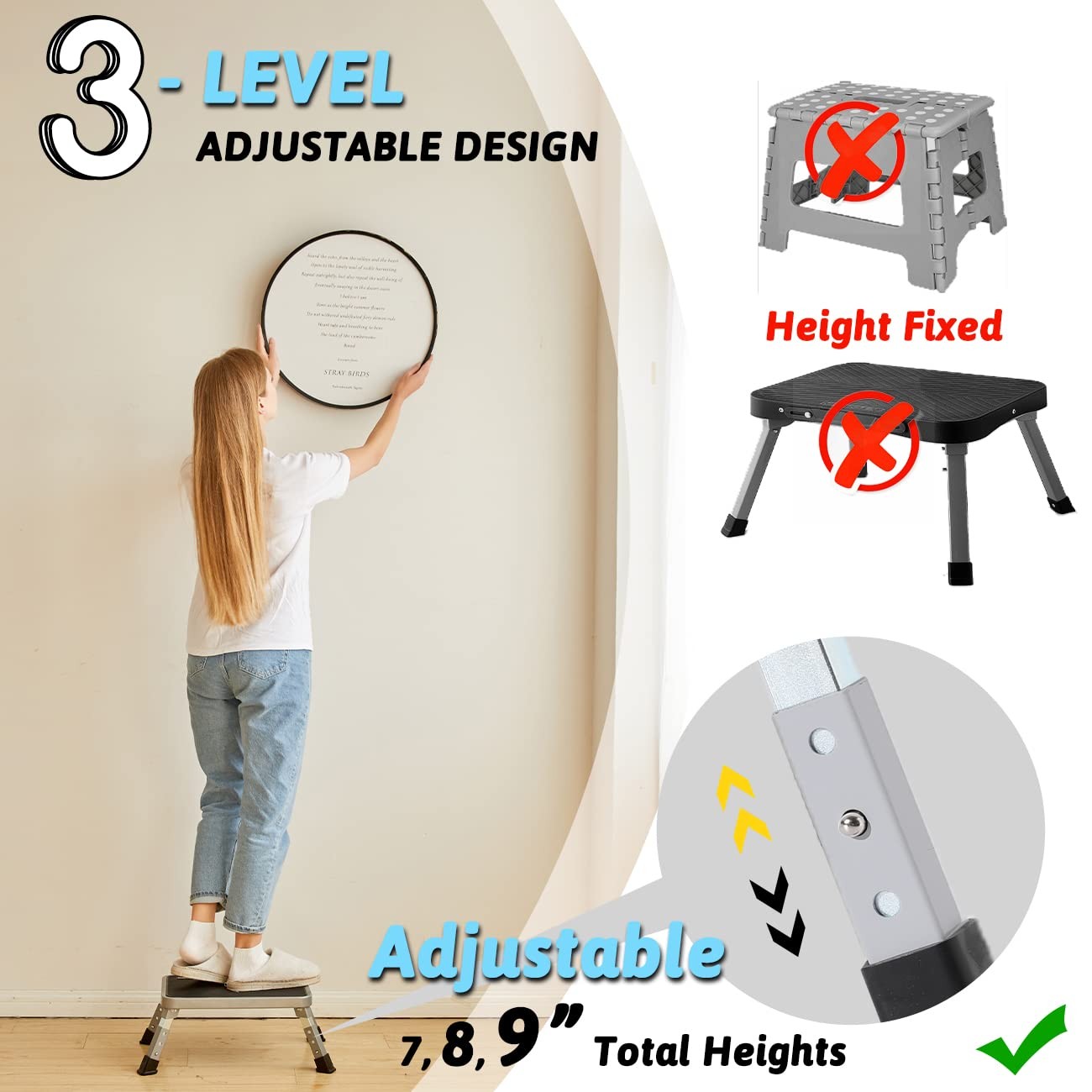 Double Elite 3 Levels Adjustable 3 Height 7/8/9″, Gray/Black