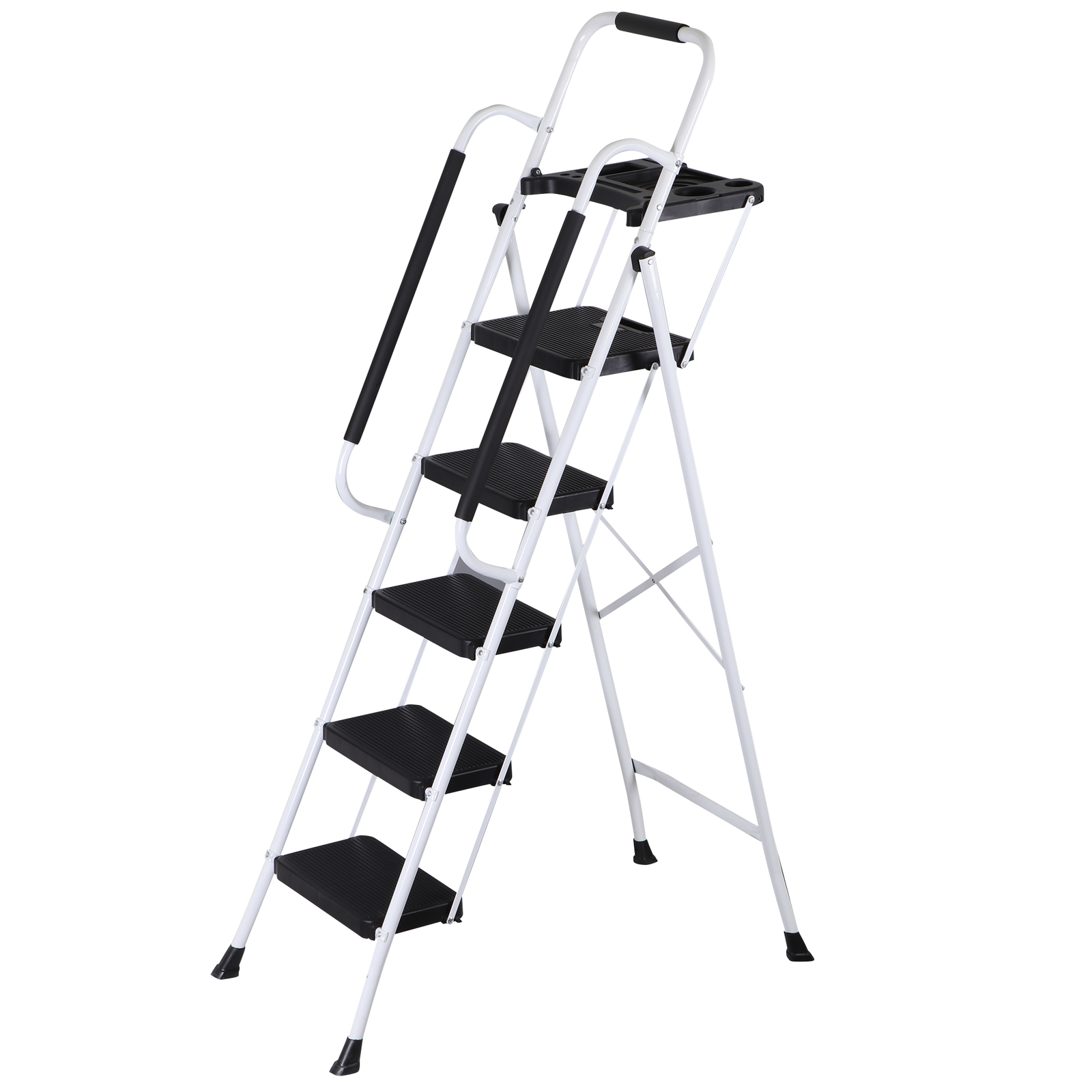 5-Step Ladder Folding Non-Slip for Kitchen/Closet/Garage Anti-Slip Pedal White