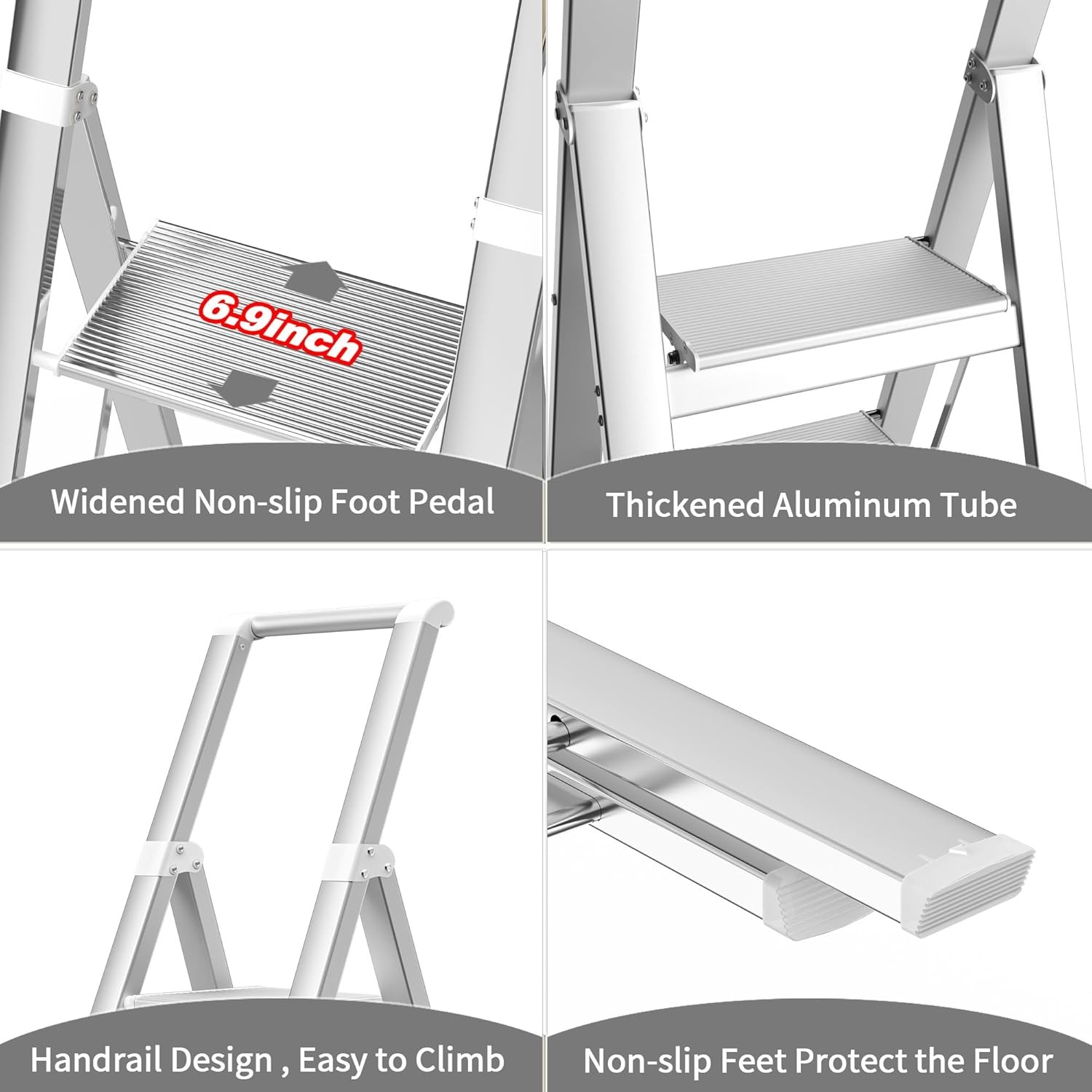 5 Step Ladder, Folding Stool, White Foldable Ladder for 10 5 Step,