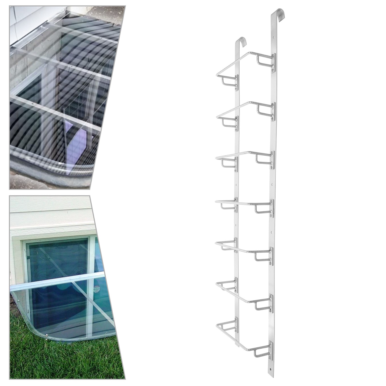 7-Steps Window Well Ladder Heavy-Duty Window Well Ladder Egress Ladder 300kg