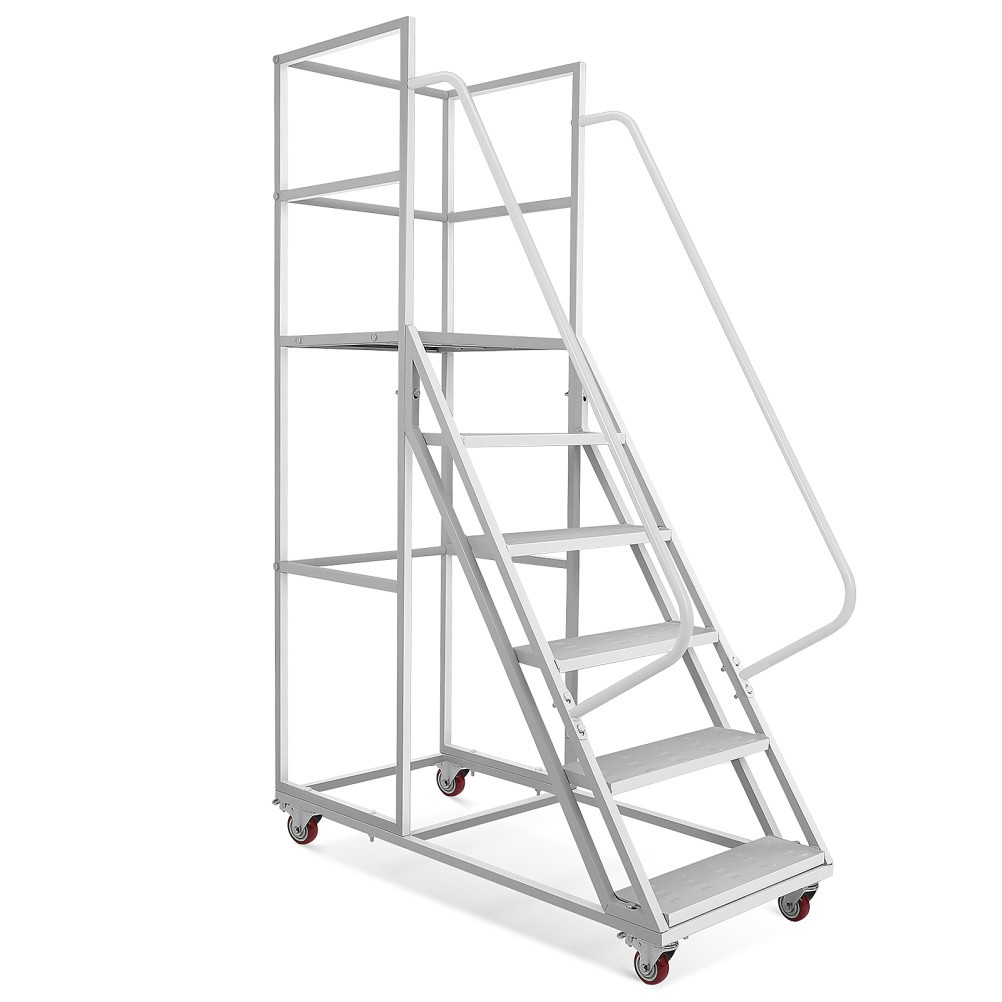 6 Step Rolling Ladder Industrial Warehouse Mobile Stairs with Wheels Max 1213lbs