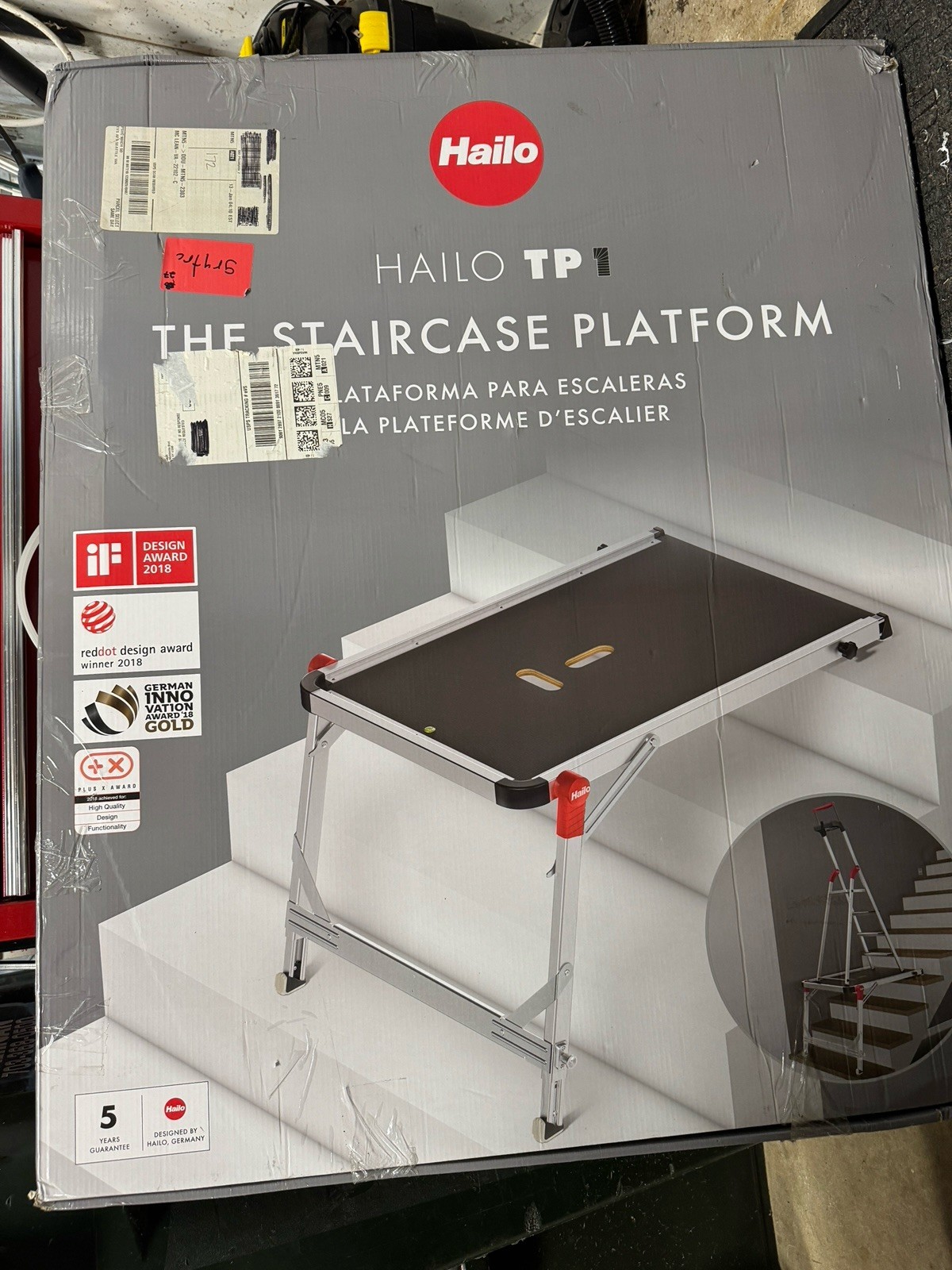 Hailo TP1 Staircase Platform for Step Stools & Ladders, 330 lbs Capacity, Black