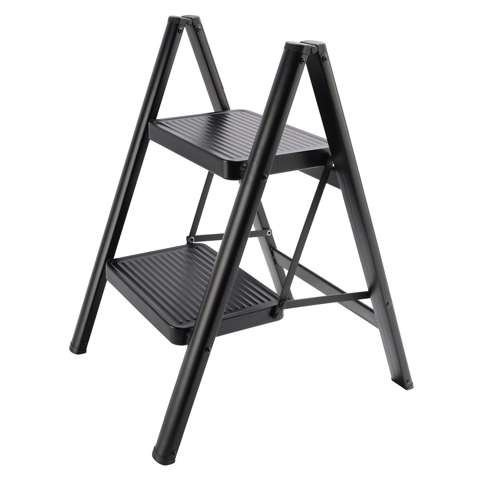 Stepladder, 2 Tiers, Foldable, Aluminum, Wide, Lightweight, Compact, Ladder.