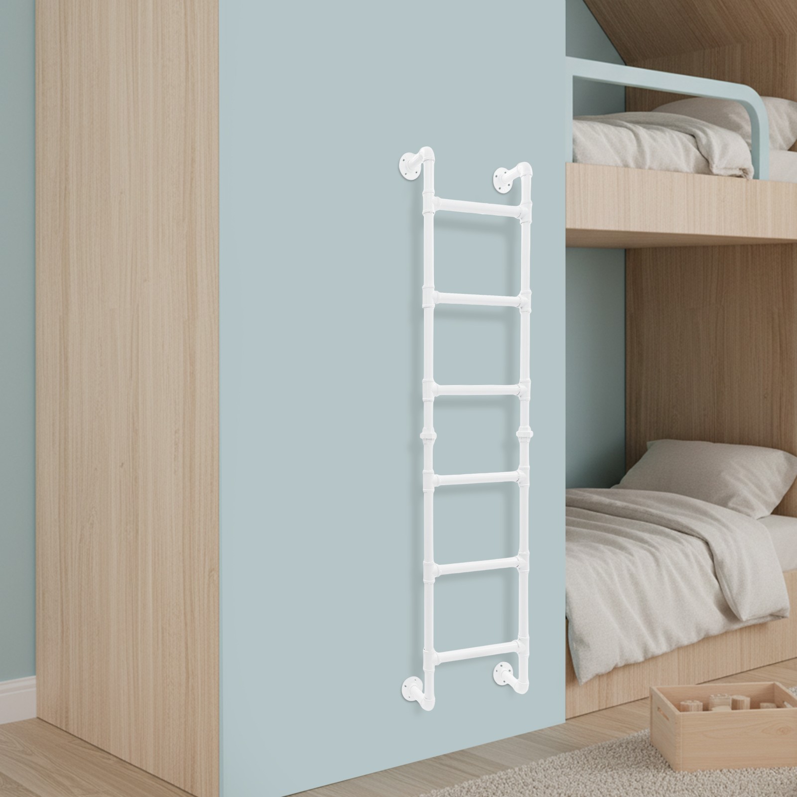 6-Step Ladder Bunk Bed Ladder Loft Attic Step Ladder Wall-mount 150kg/330.69lbs