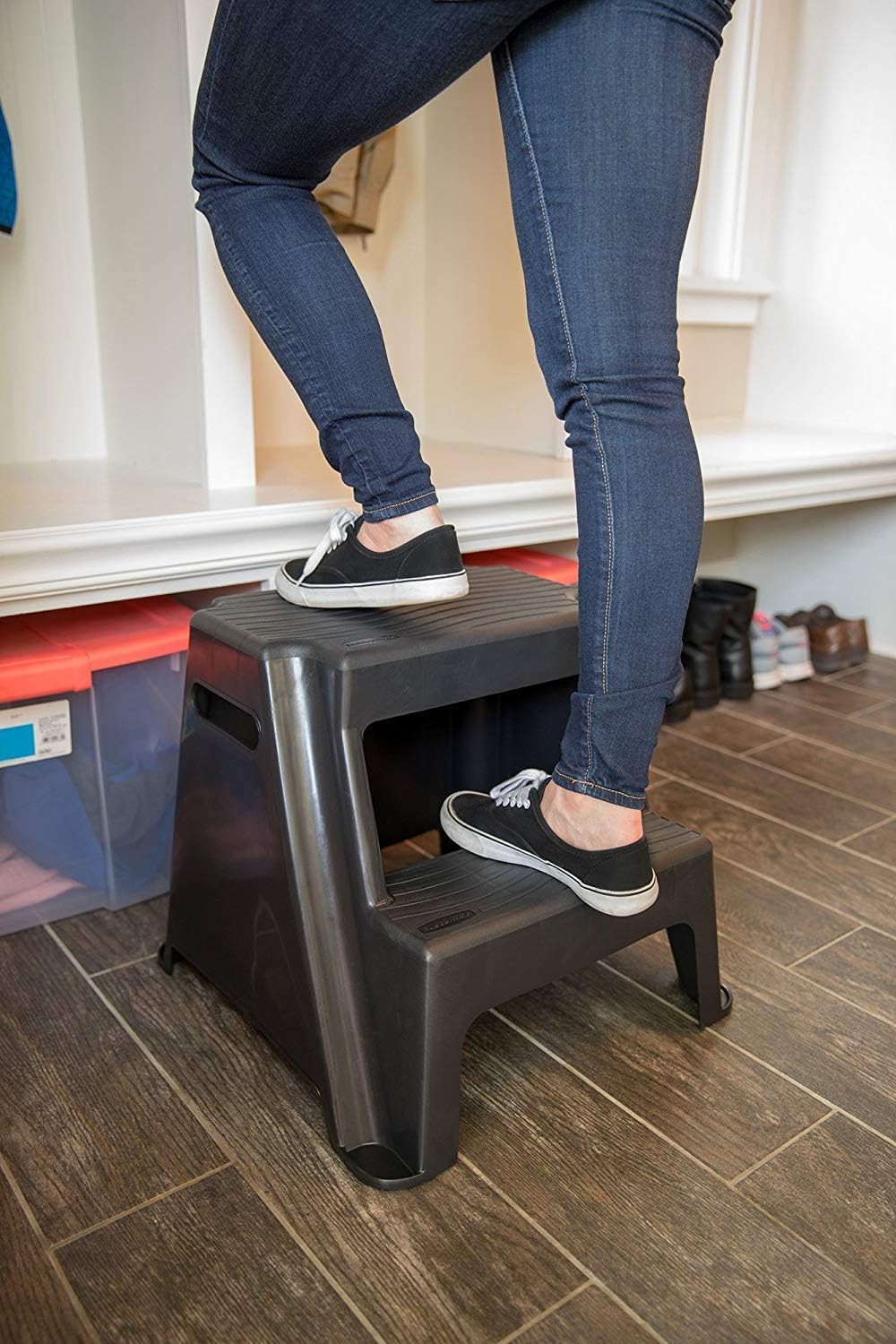 2-Step Molded Plastic Step Stool, Lightweight with Slip Resistant Treads