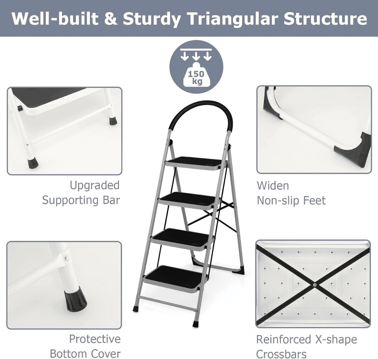 STEPLADDER WITH HANDLE, STEP LADDER WITH 4 STEPS,136cm HIGH, STABLE AND RU…