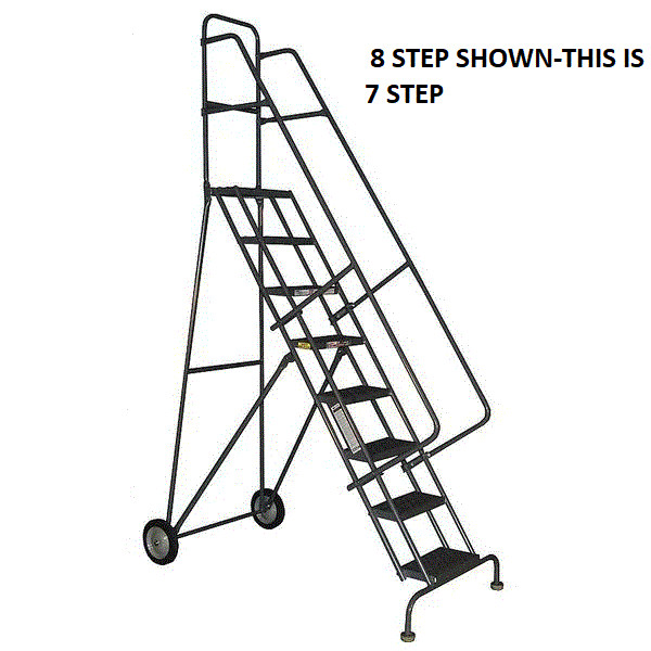 NEW! Tri-Arc 106″ H Steel Tilt & Roll Ladder-Serrated 7 Steps-450 lb Load Cap!!