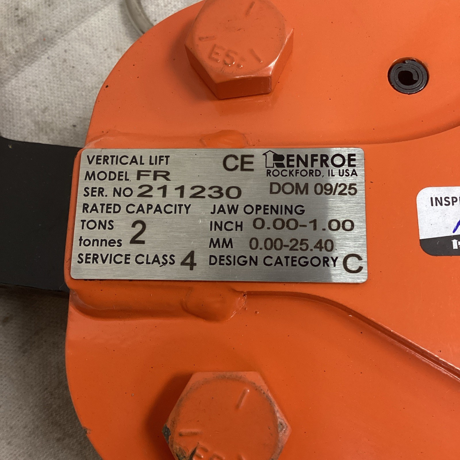 RENFROE FR-02.00-A Plate Clamp 4000lb Load Limit Load Ring
