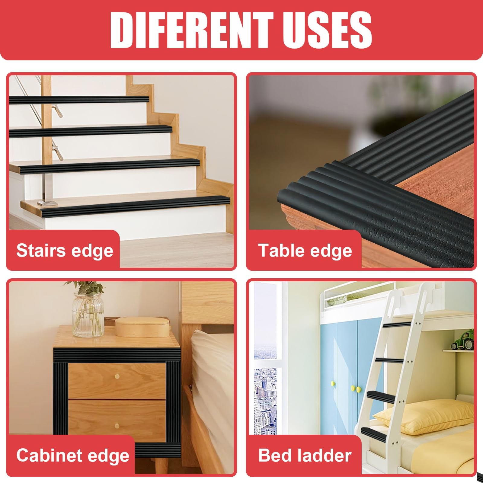 6.6 FT Black Bunk Bed Ladder Pads PVC Soft Corner Twin, Full, Matte