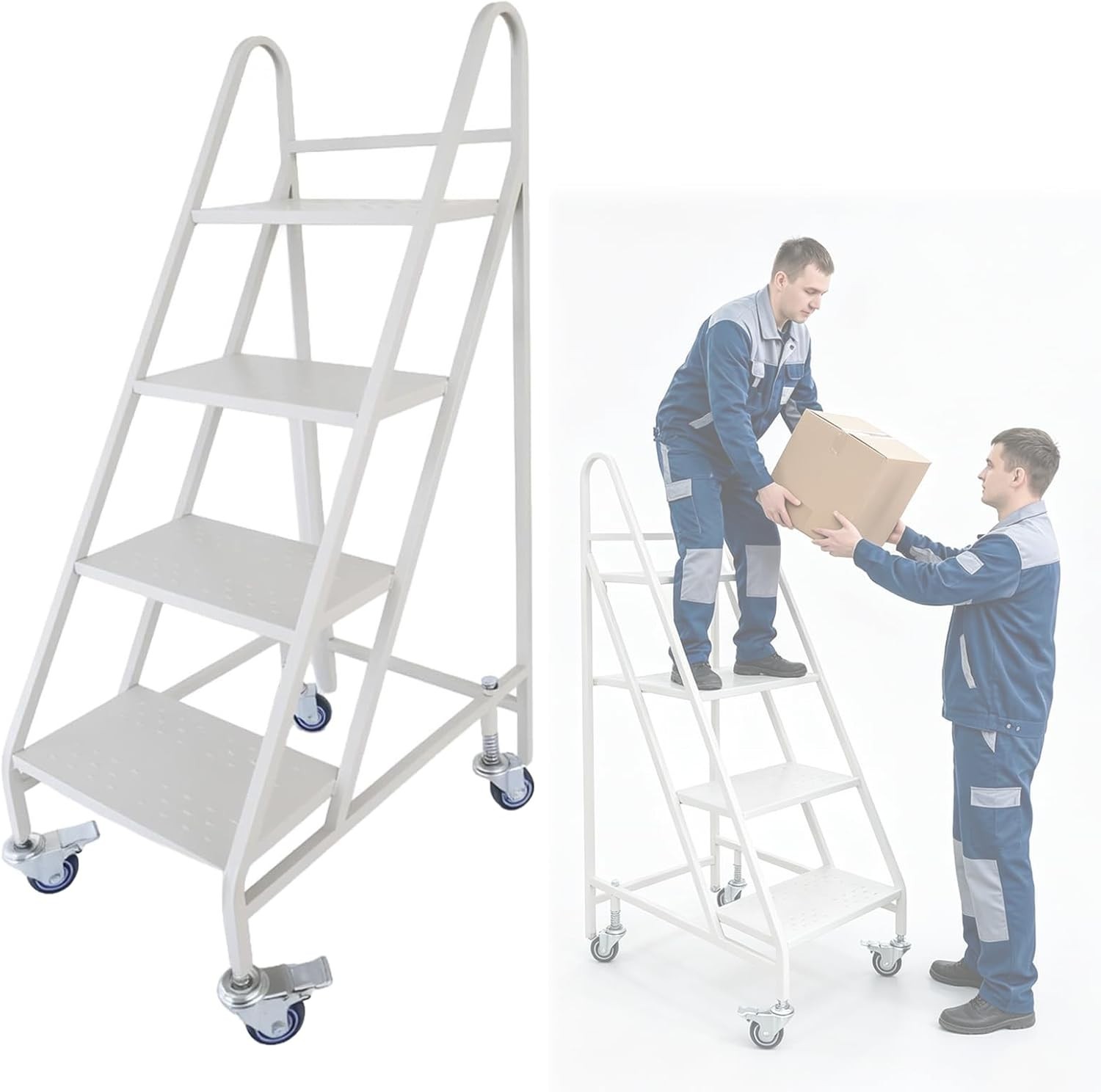 4 Step Rolling Stair 1000Lbs Industrial & Warehouse Stair Ladder Floor Standing