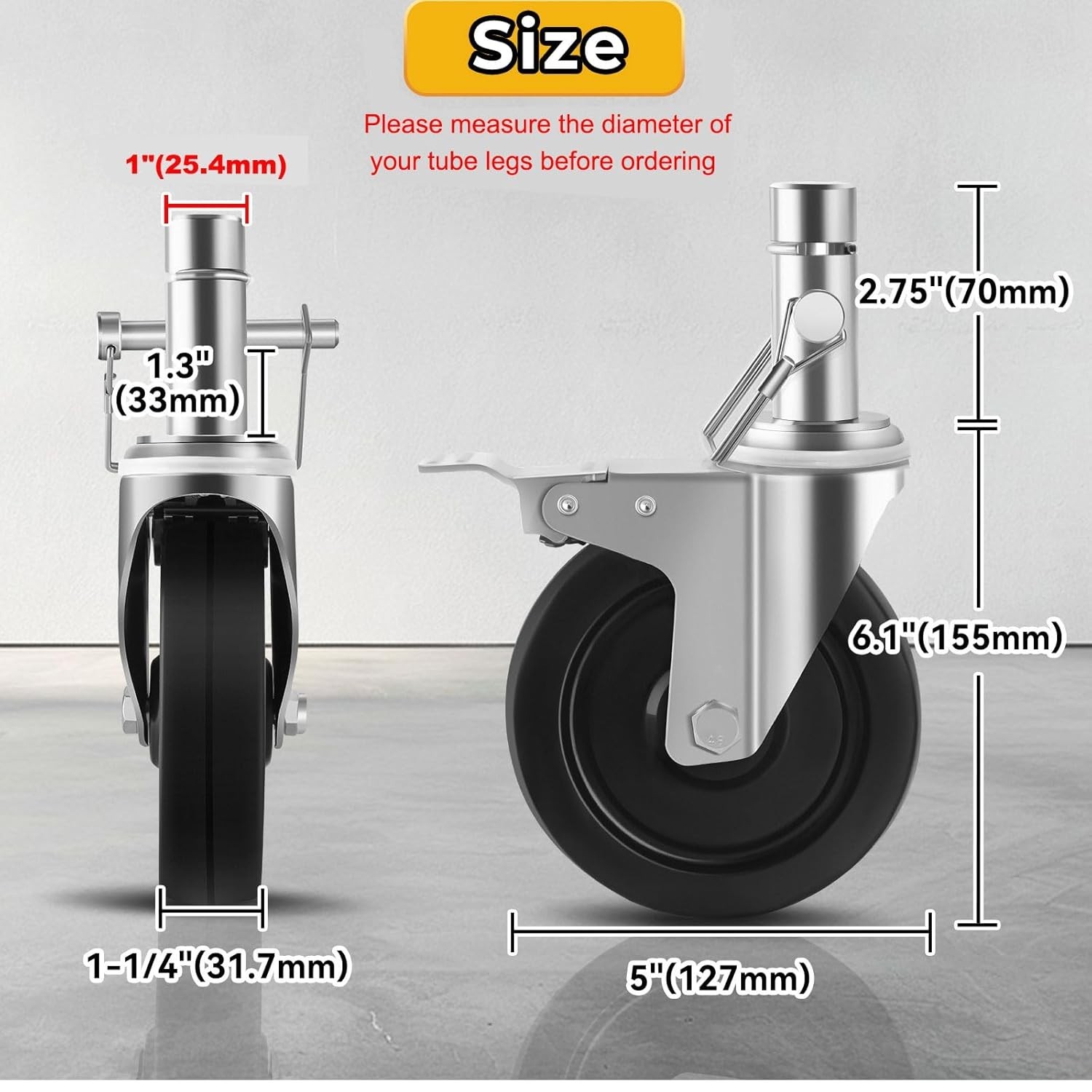 5 inches Scaffolding Wheels Baker Scaffold 1 Inch Set of 4 Swivel Caster Wheels