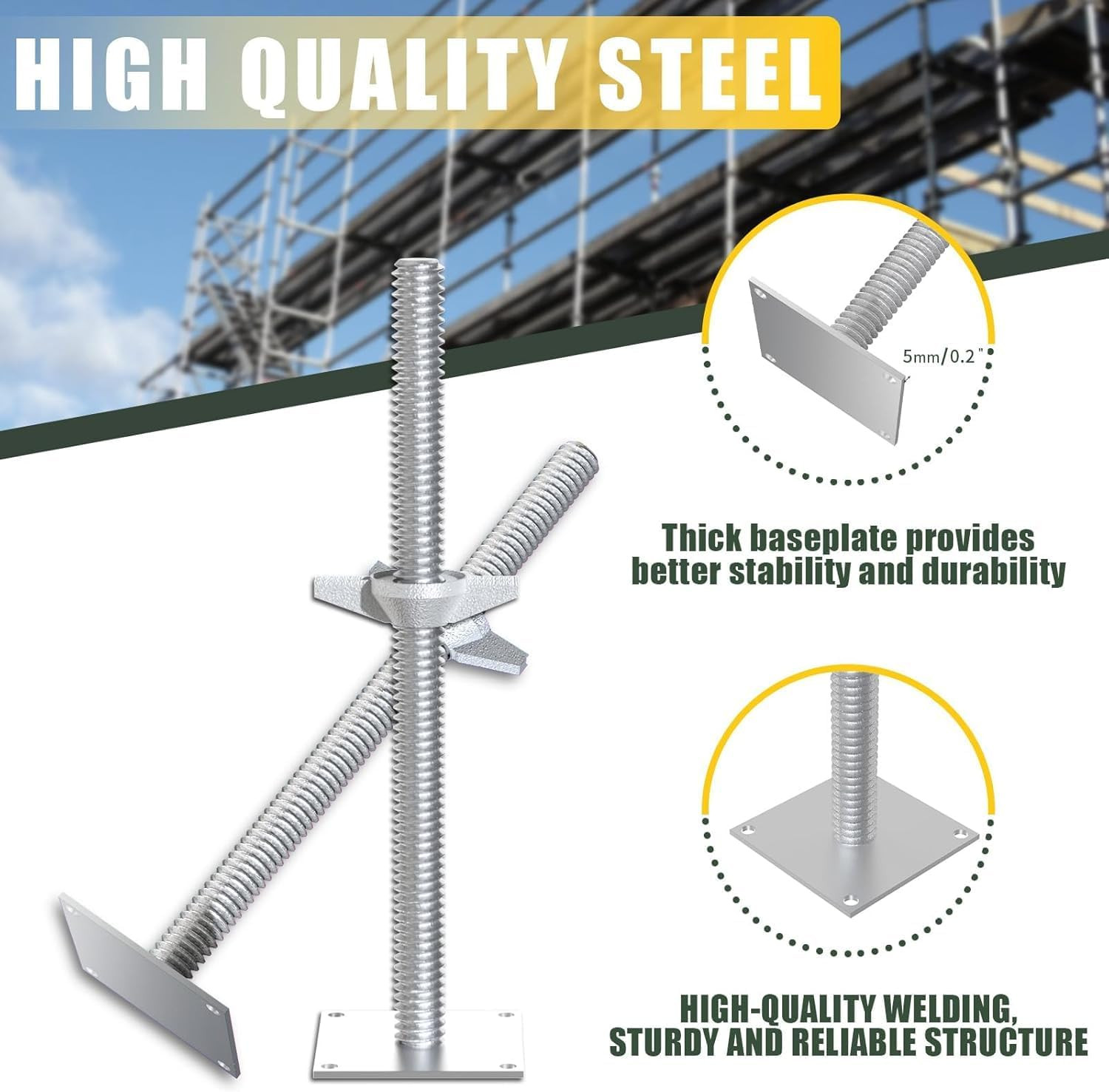 4 Pack 24″ Adjustable Screw Scaffolding Jacks with Base Plate for Stability
