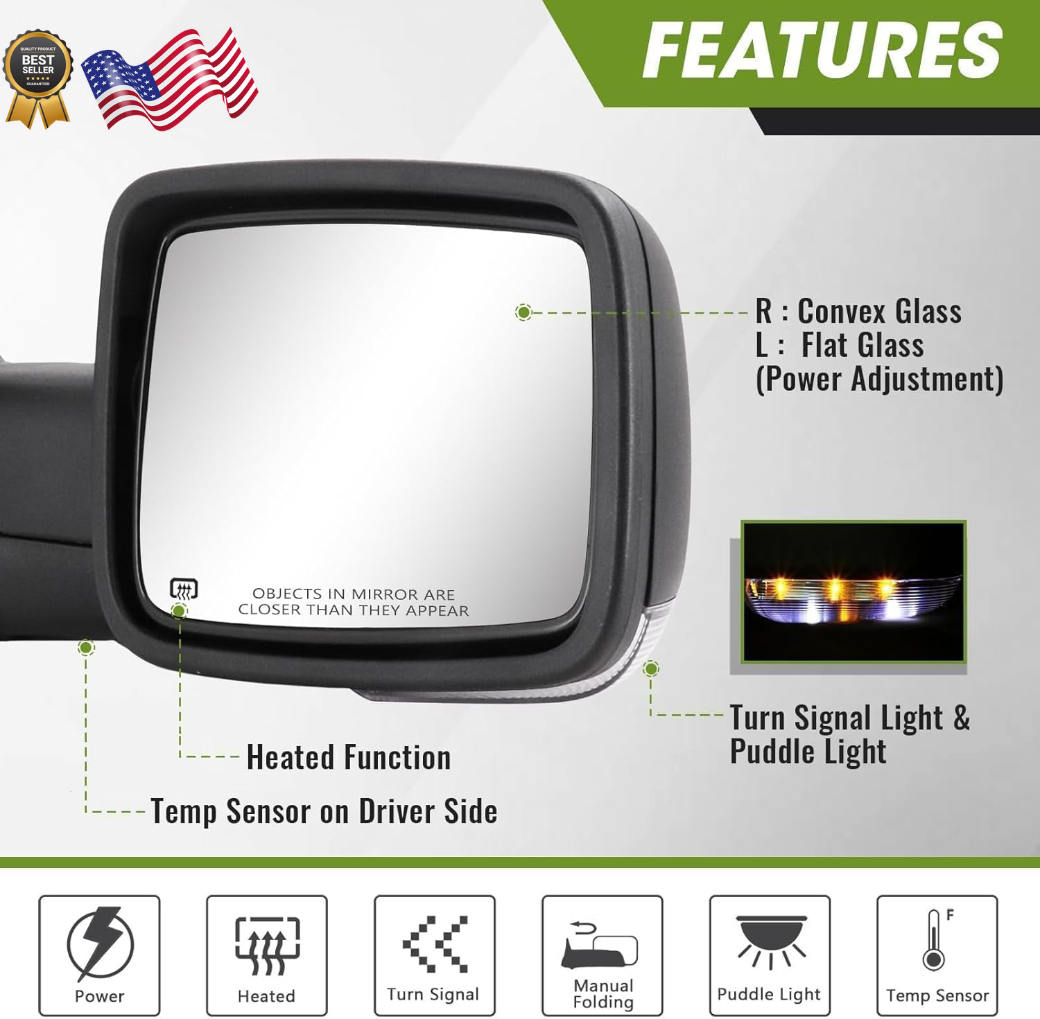 Side Mirrors Power Folding for Dodge Ram 1500 2009-2018 Ram 2500 3500 2010-2…