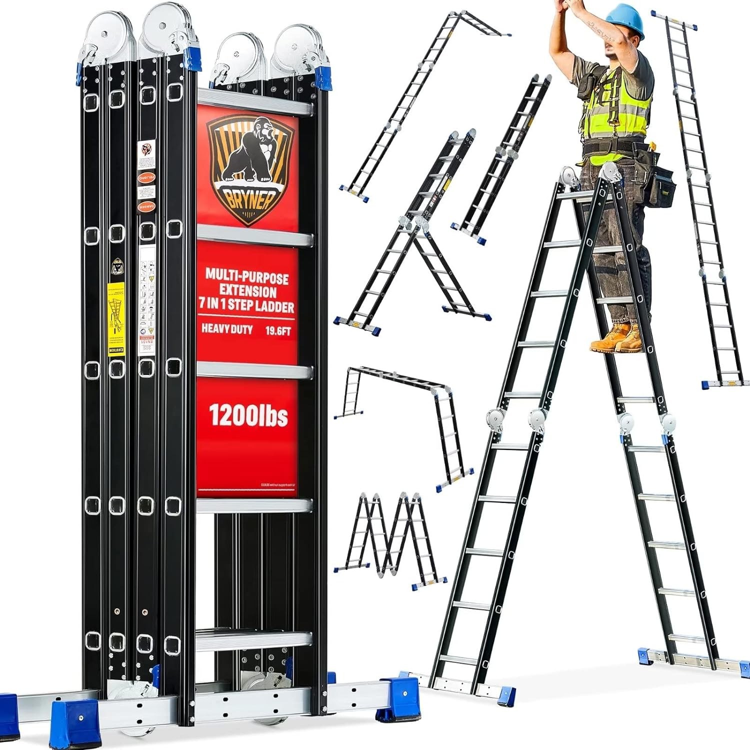Step Folding Ladder 19.6ft Multi-Purpose Aluminium Extension Ladder 7 in 1
