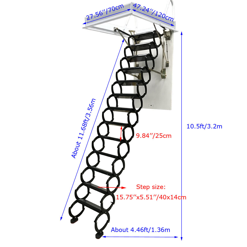 13 Steps 10.5ft Hight Black Loft Wall Ladder Stairs Hidden Folding Attic Stairs