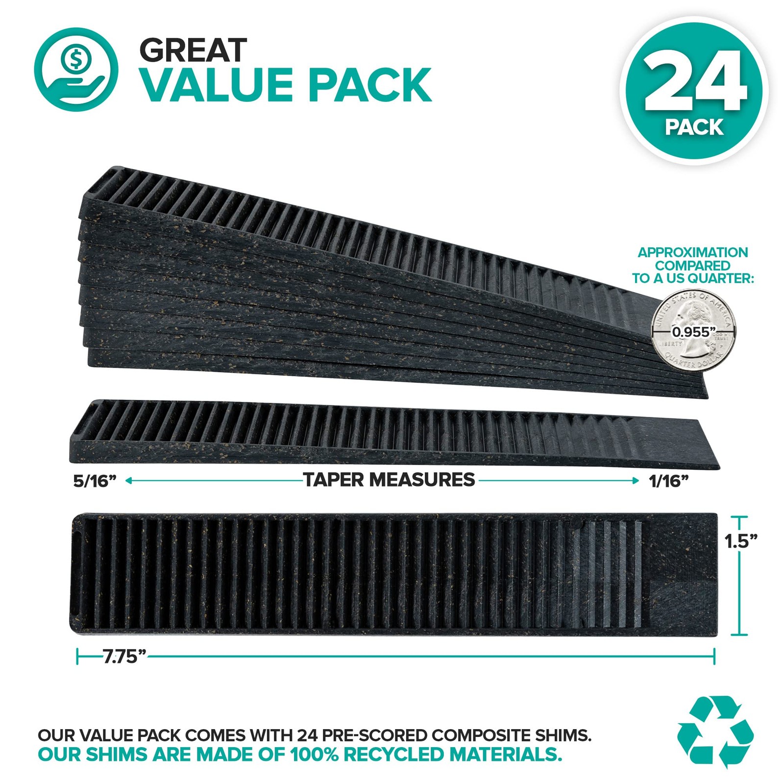Composite Shims (24 7.75″ x 1.5″ x 0.25″ (Length x Width x Height), Black