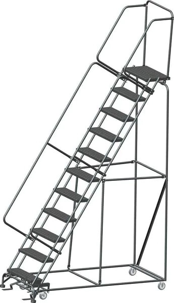 NEW! Ballymore 143 in H Steel Rolling Ladder-11 Step Perforated-450lb Load Cap!!