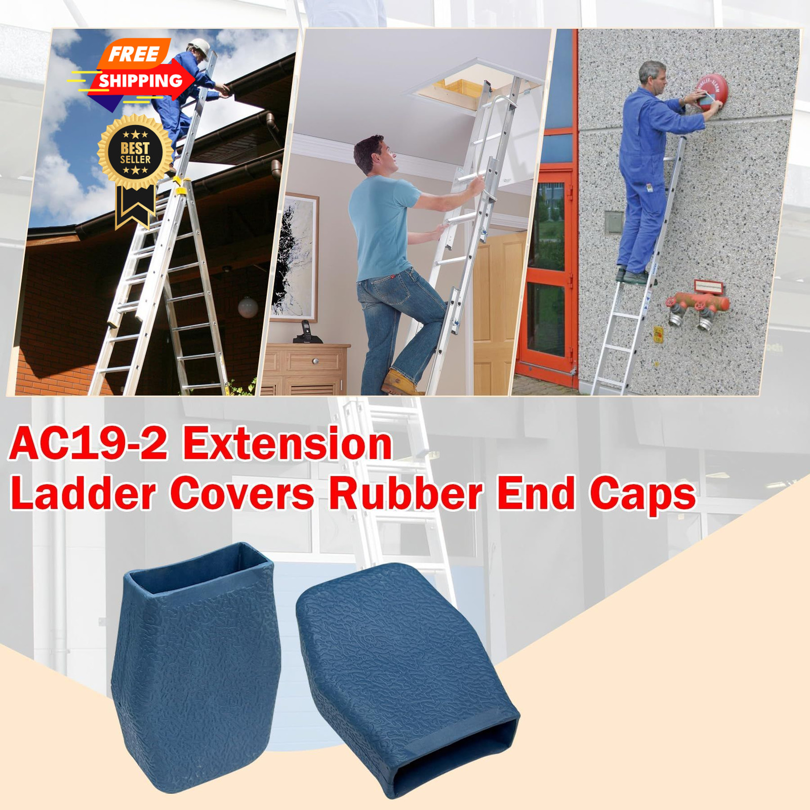 AC19-2 Extension Ladder Covers Rubber End Caps Mitts Bumpers Pads Boots 4 Pack