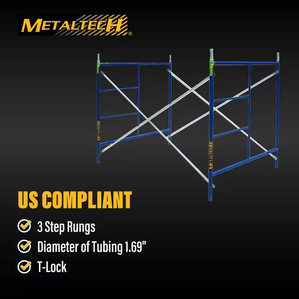 MetalTech Saferstack 1 Story Scaffold Frame Set 5x7x5ft Galvanized Braces