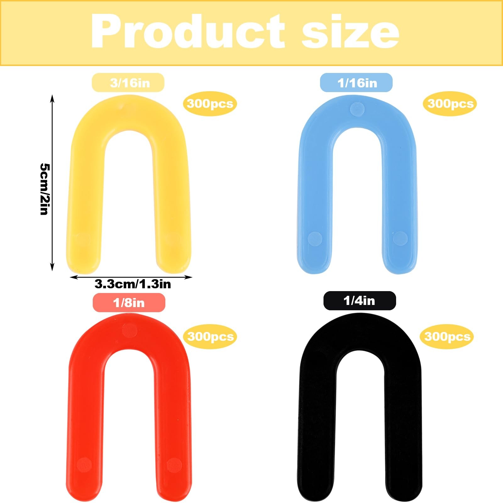 1200PCS Horseshoe Shims, Tile Plastic 2″ x 1.3, Blue,Red,Yellow,Black