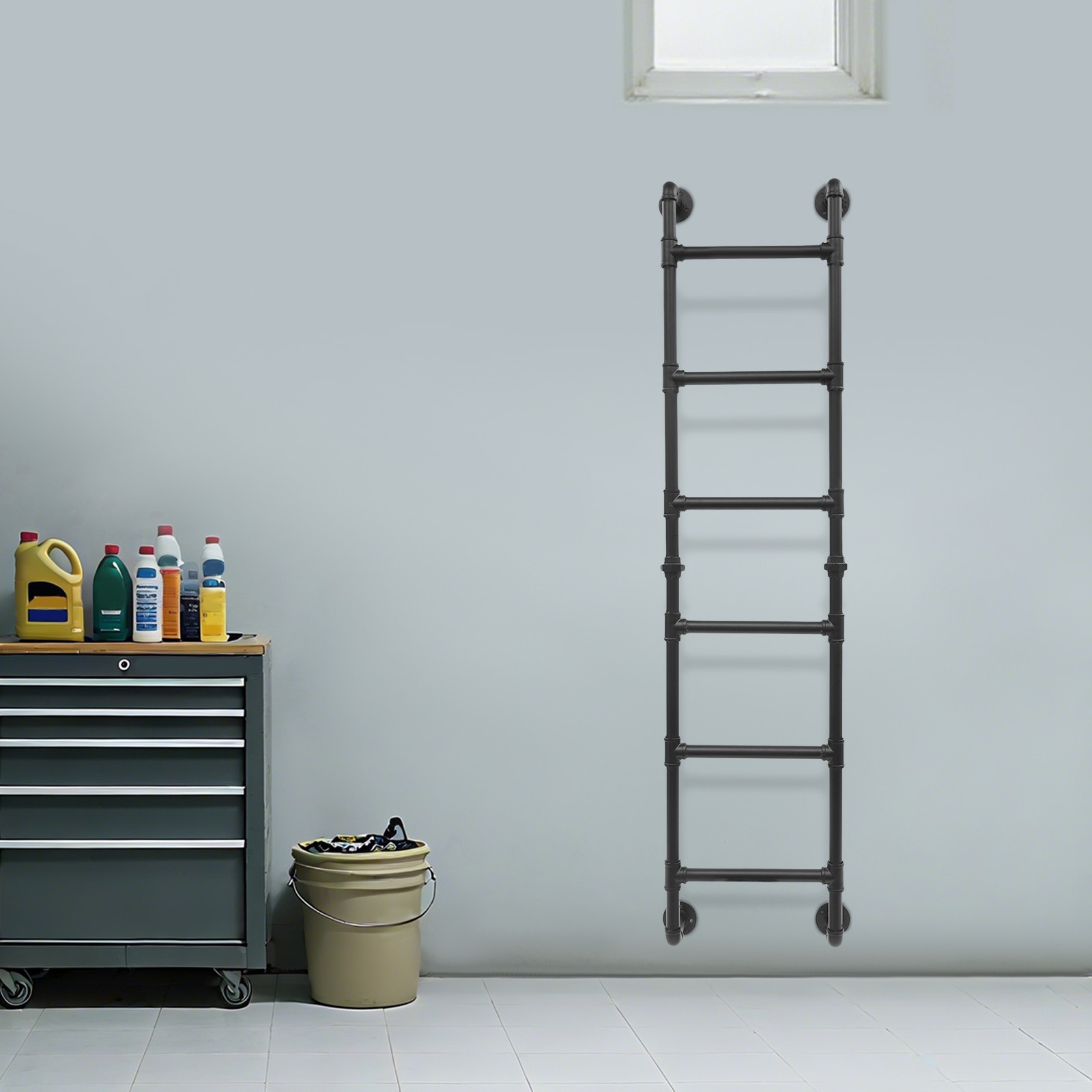 6-Step Ladder Bunk Bed Ladder Wall-mount Loft Attic Step Ladder 150kg/330.69lbs