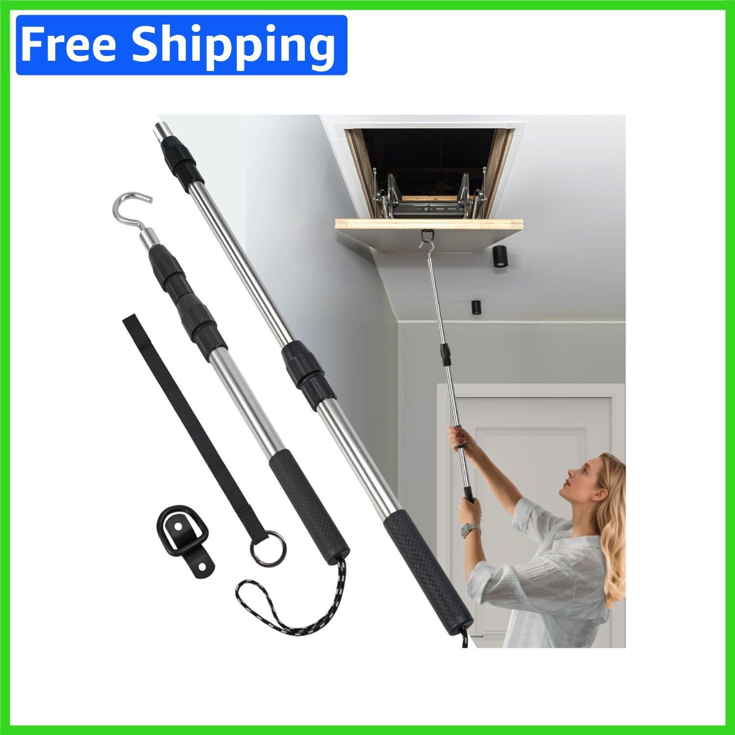 40-Inch Telescopic Attic Ladder Pull Down System – Stainless Steel Kit