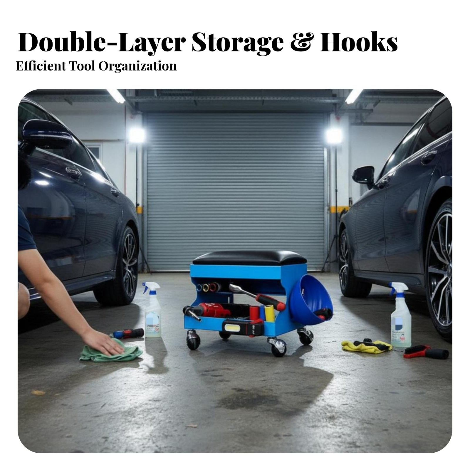 Mechanic’s Stool with Wheels 360-Degree Swivel Casters for Auto Detailers