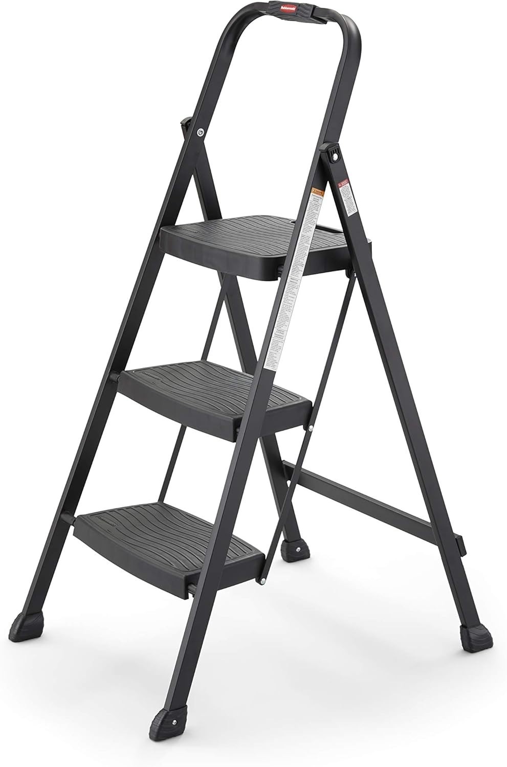 Rubbermaid 3-Step Steel Ladder, Folding Step Stool with Hand Black Finish