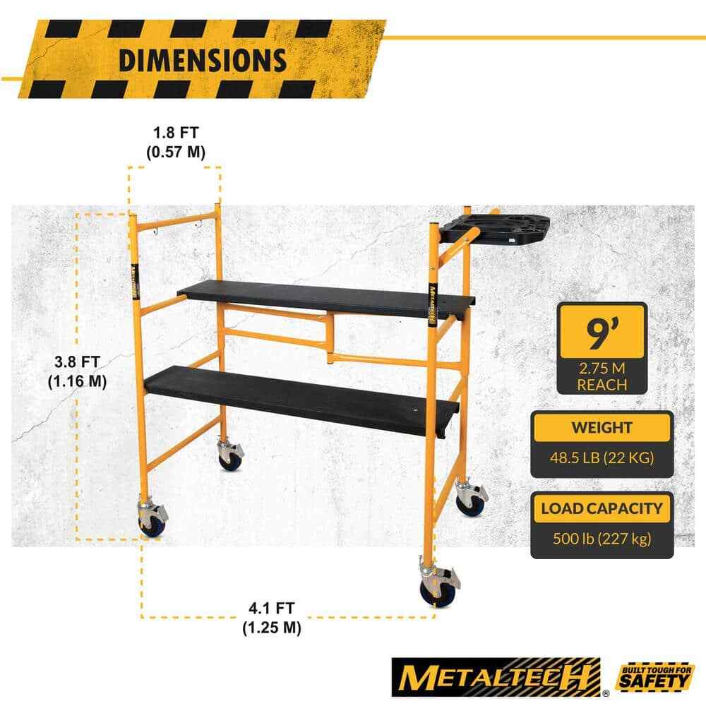 Rolling Scaffold Tool Shelf Foldable 4 ft. x 4 ft. x 2 ft. 500 lb. Load Capacity