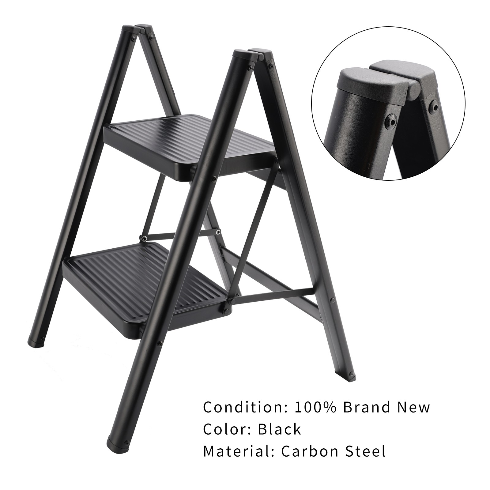 Stepladder, 2 Tiers, Foldable, Aluminum, Wide, Lightweight, Compact, Ladder.