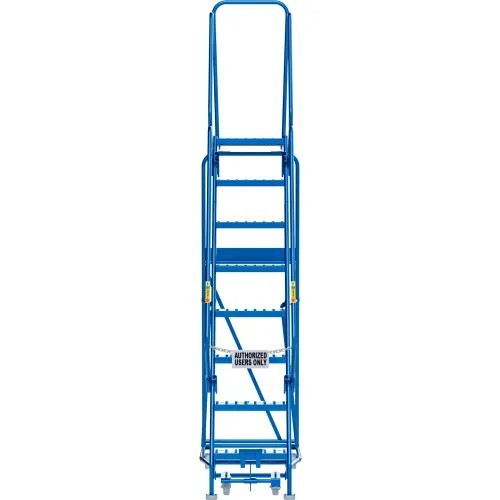 NEW 8 Step Narrow Steel Rolling Ladder, 16″W Perforated Step!!
