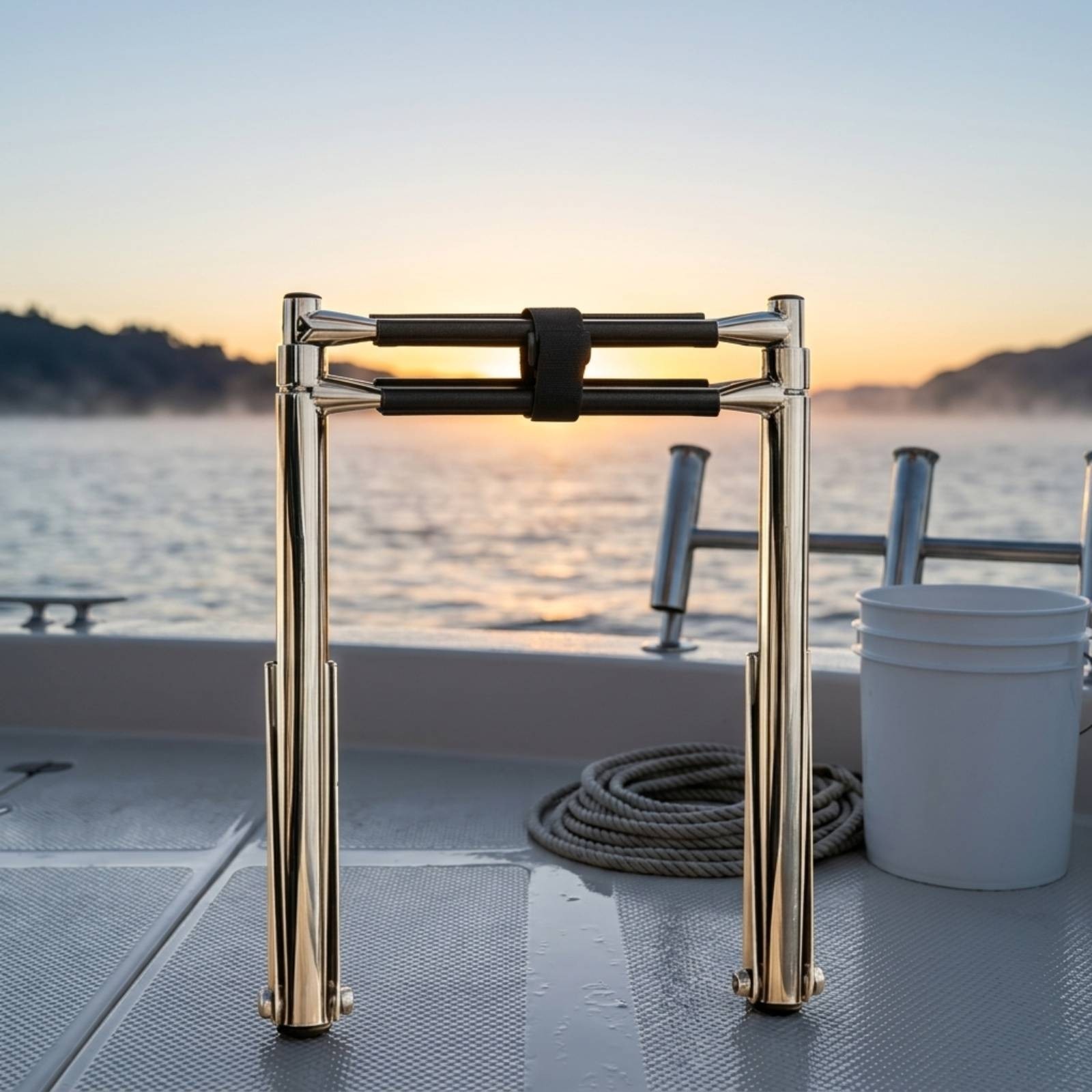 Telescoping Boat Ladder Ribbed Grip Folding Boarding Ladder Non-Slip for Boats