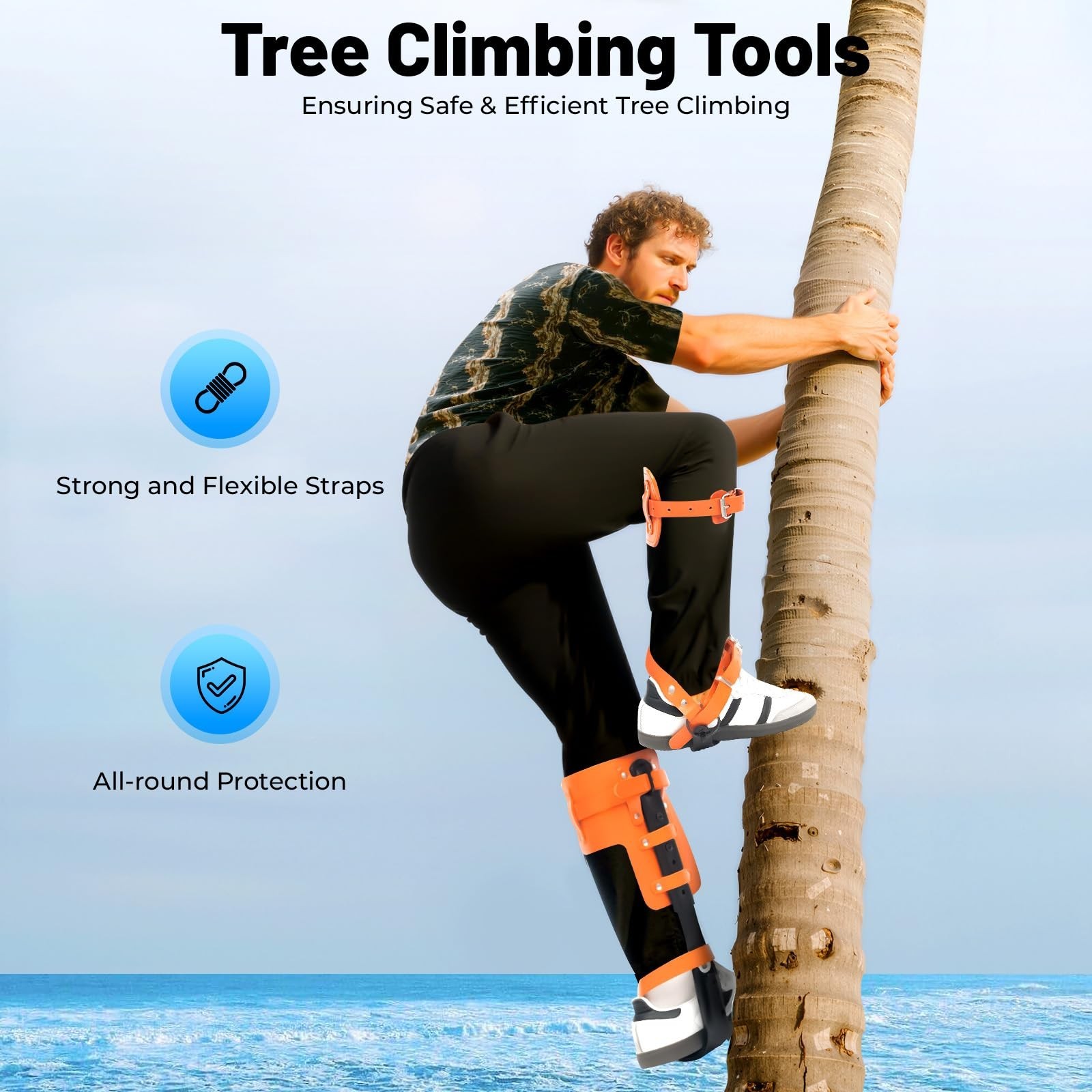 Adjustable Forged-Steel Tree-Climbing Spike Set, Heavy-Duty Pole Spurs with P…