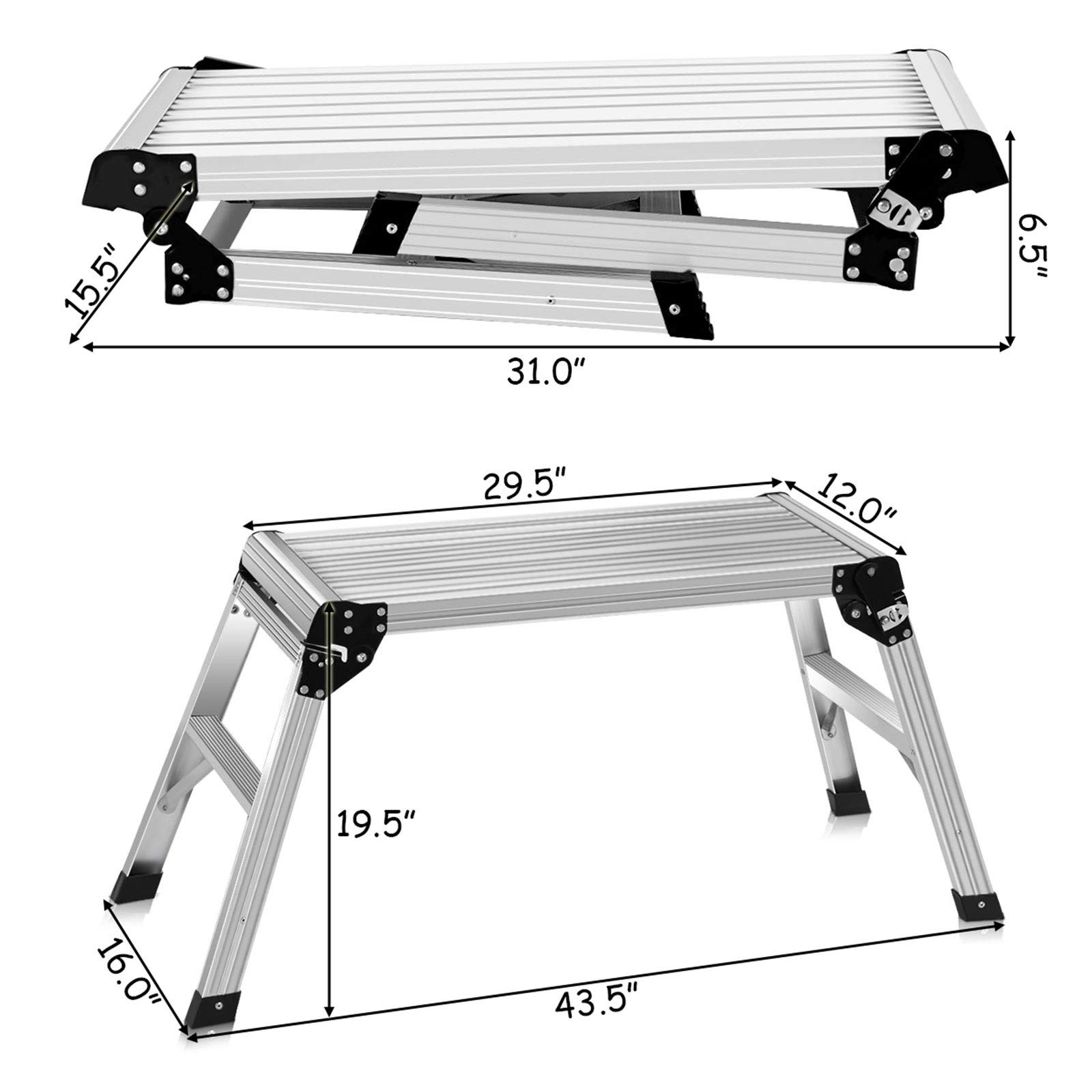 ERGOMASTER Work Platform Bench 30 * 12 Inches Aluminum 30*12”, Silver
