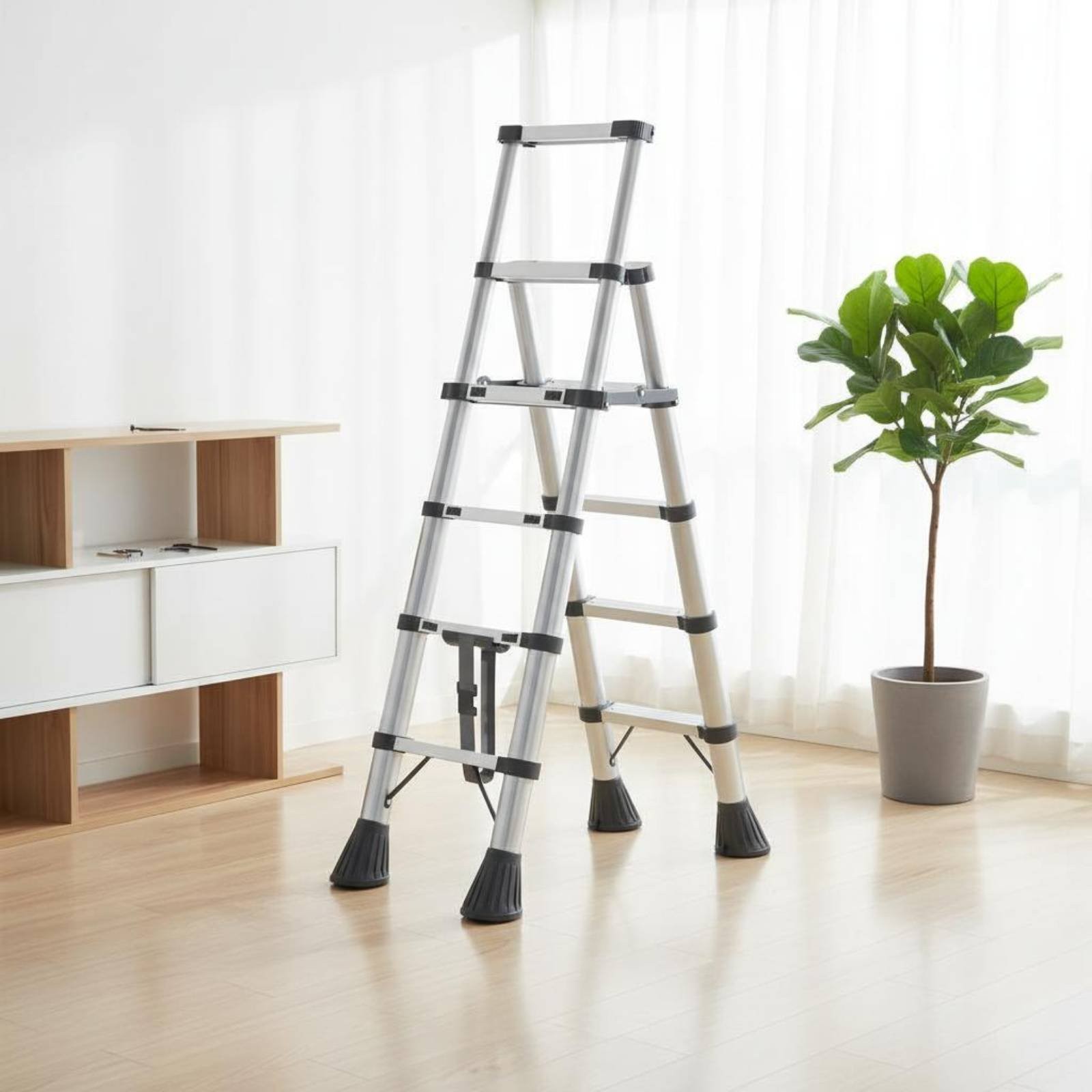 Folding Angled-Frame Ladder Lightweight Telescopic Ladder Non-Slip Feet