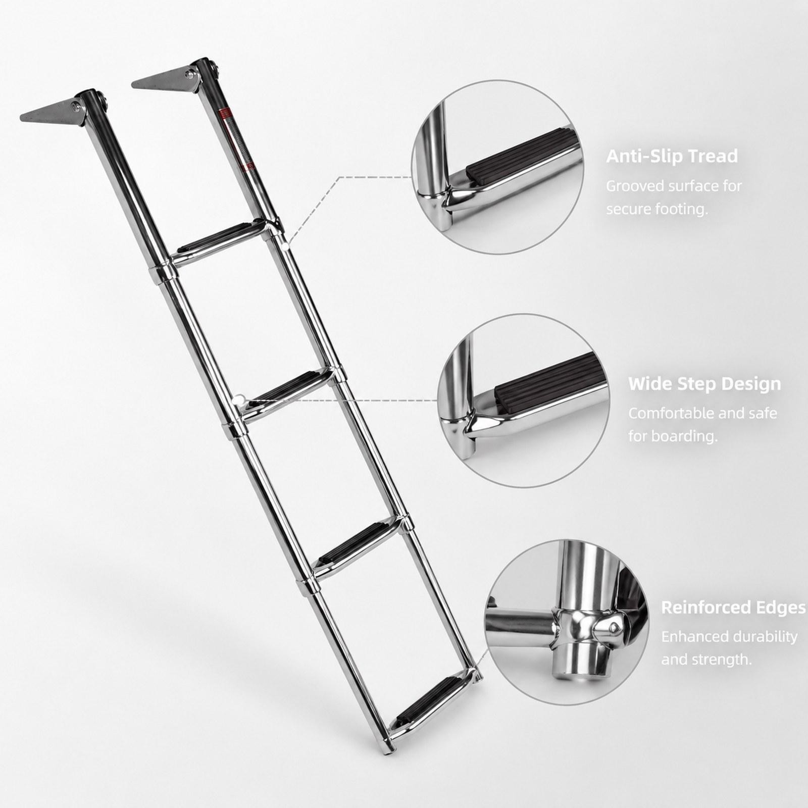 Boat Ladder Telescopic 4 Steps Portable Easy Installation Versatile Heavy Duty