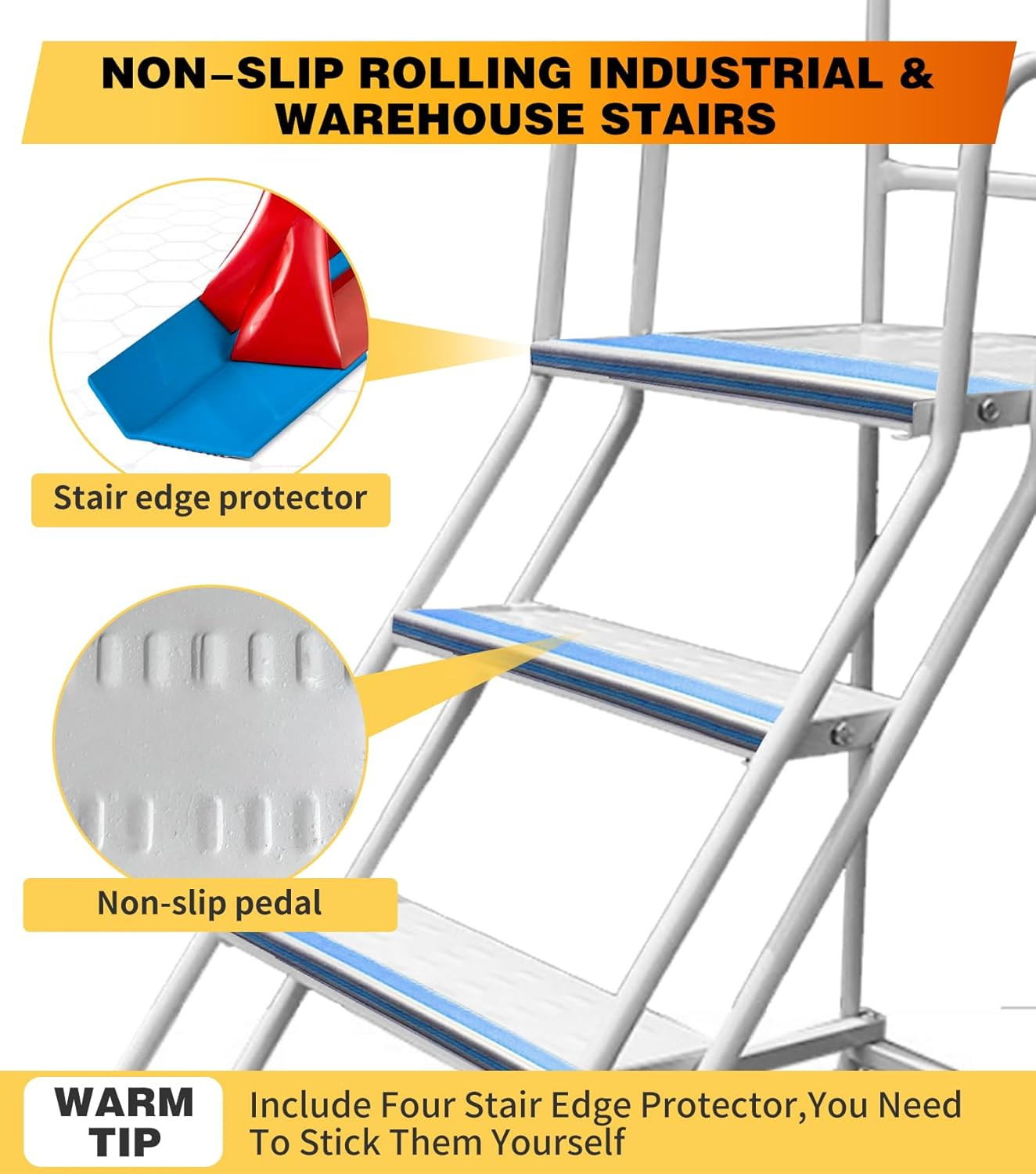 Portable 4-Step Rolling Stairs with Wheels, 445Lbs Capacity, Non-Slip Design