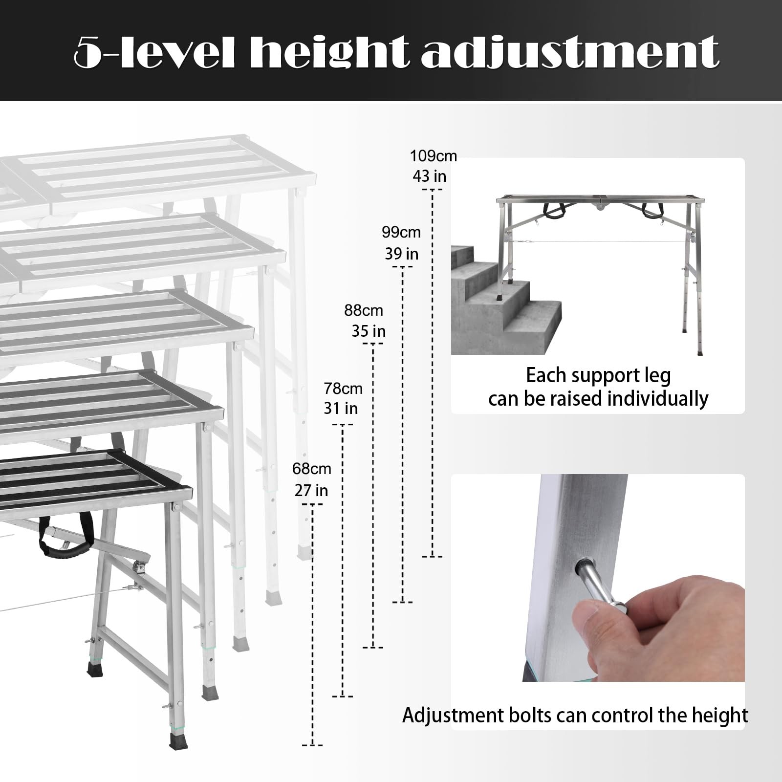 GMGSPT Folding Scaffolding Platform Steel Step Ladder Stool 140 CM, Silver