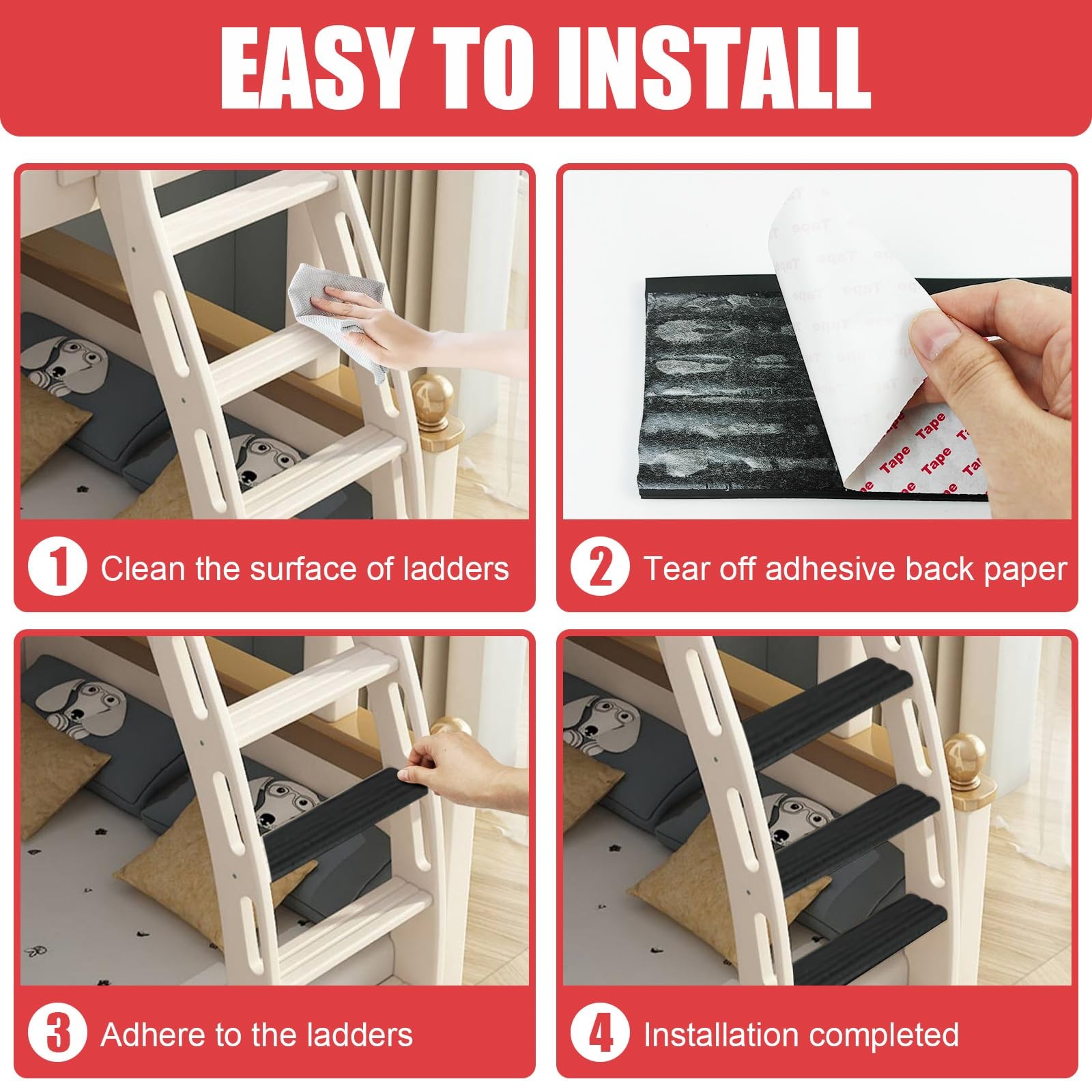 6.6 FT Black Bunk Bed Ladder Pads PVC Soft Corner Twin, Full, Matte