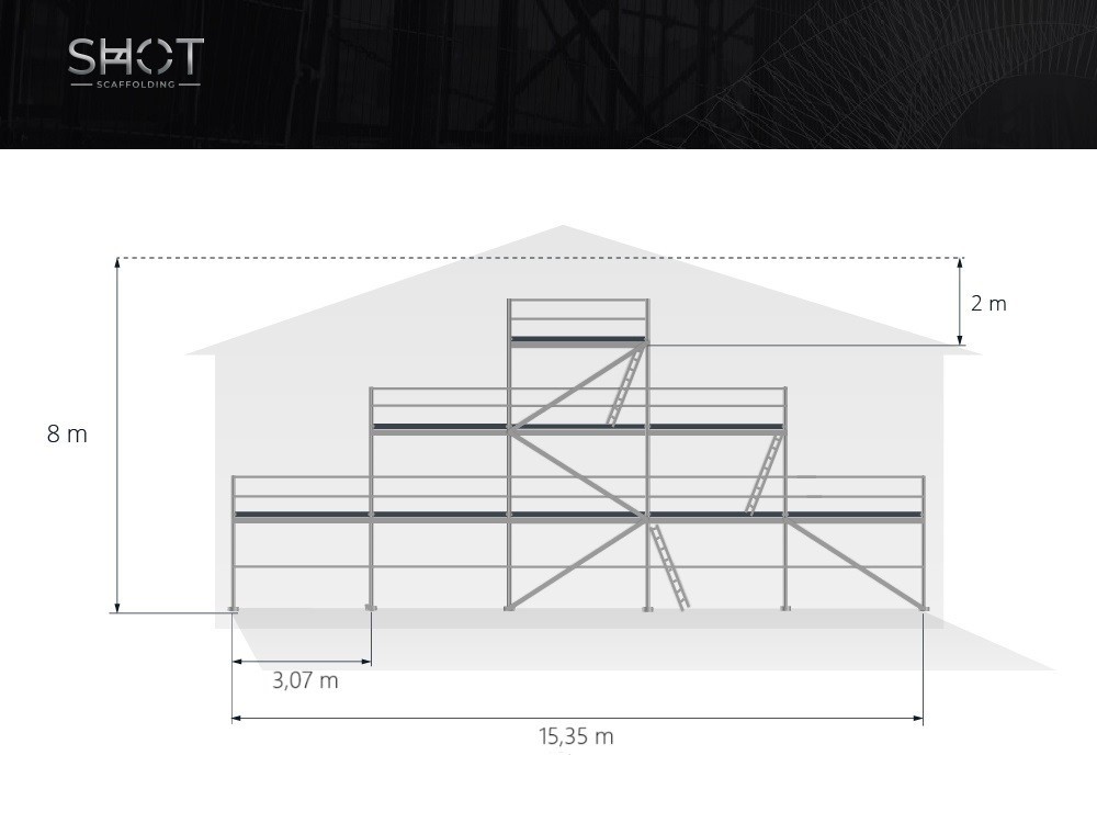 Aluminium scaffolding 8x15m Alu-scaff 73 scaffolding not used