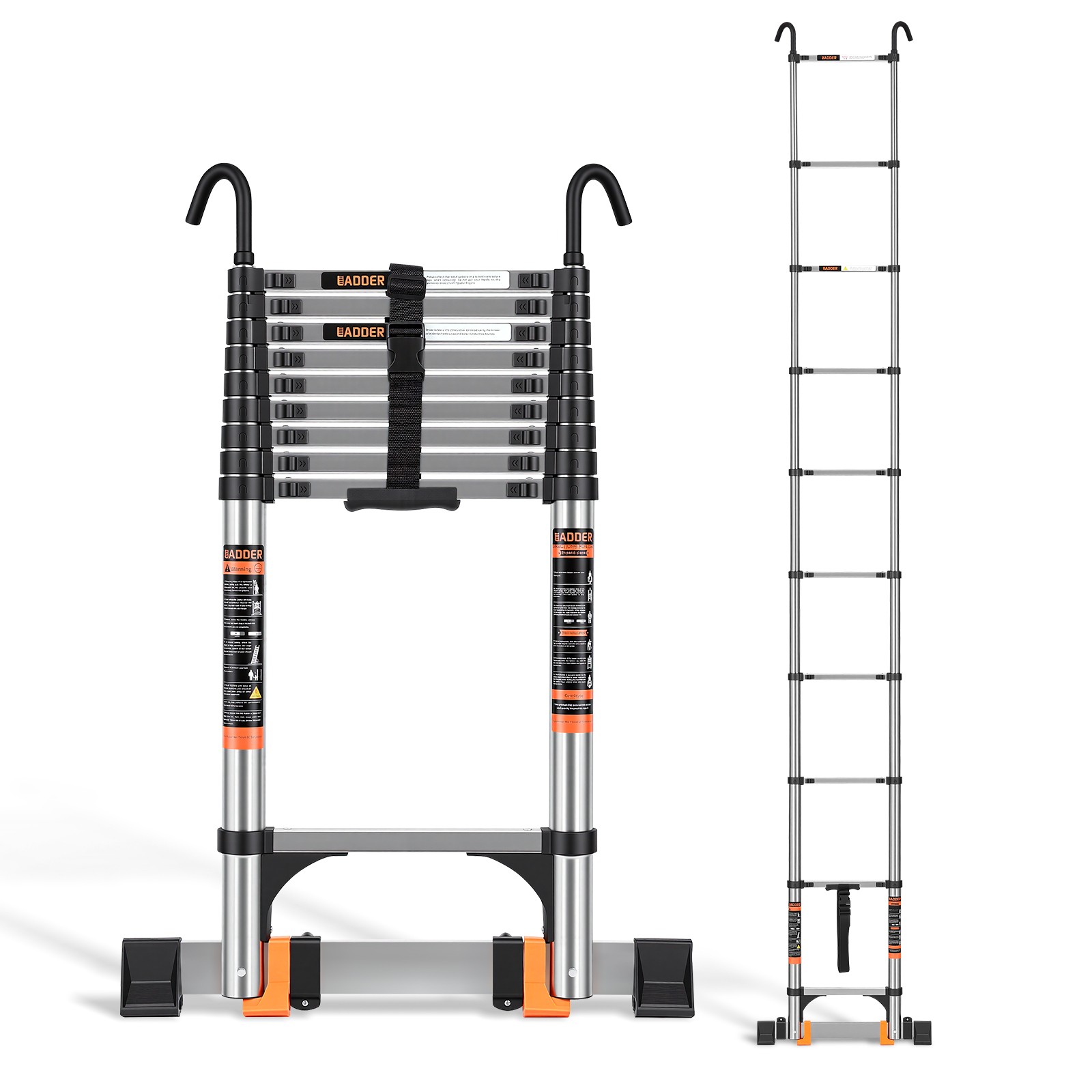 Telescoping Ladder,12.5 FT Extension Ladder w/Hooks,Stabilizers,Wheels